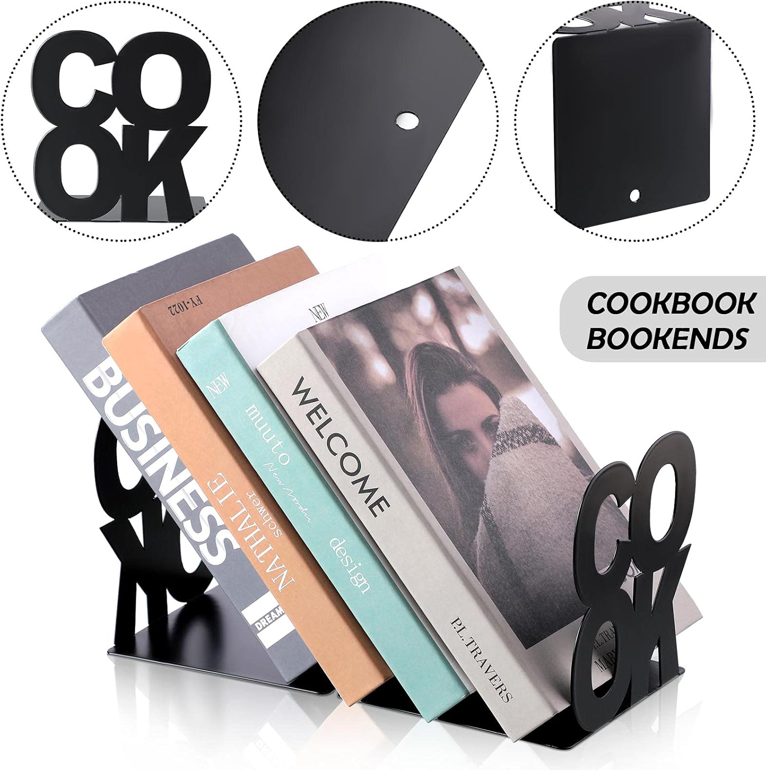 Hotop Black Decorative Bookends for Kitchen and Bookshelves