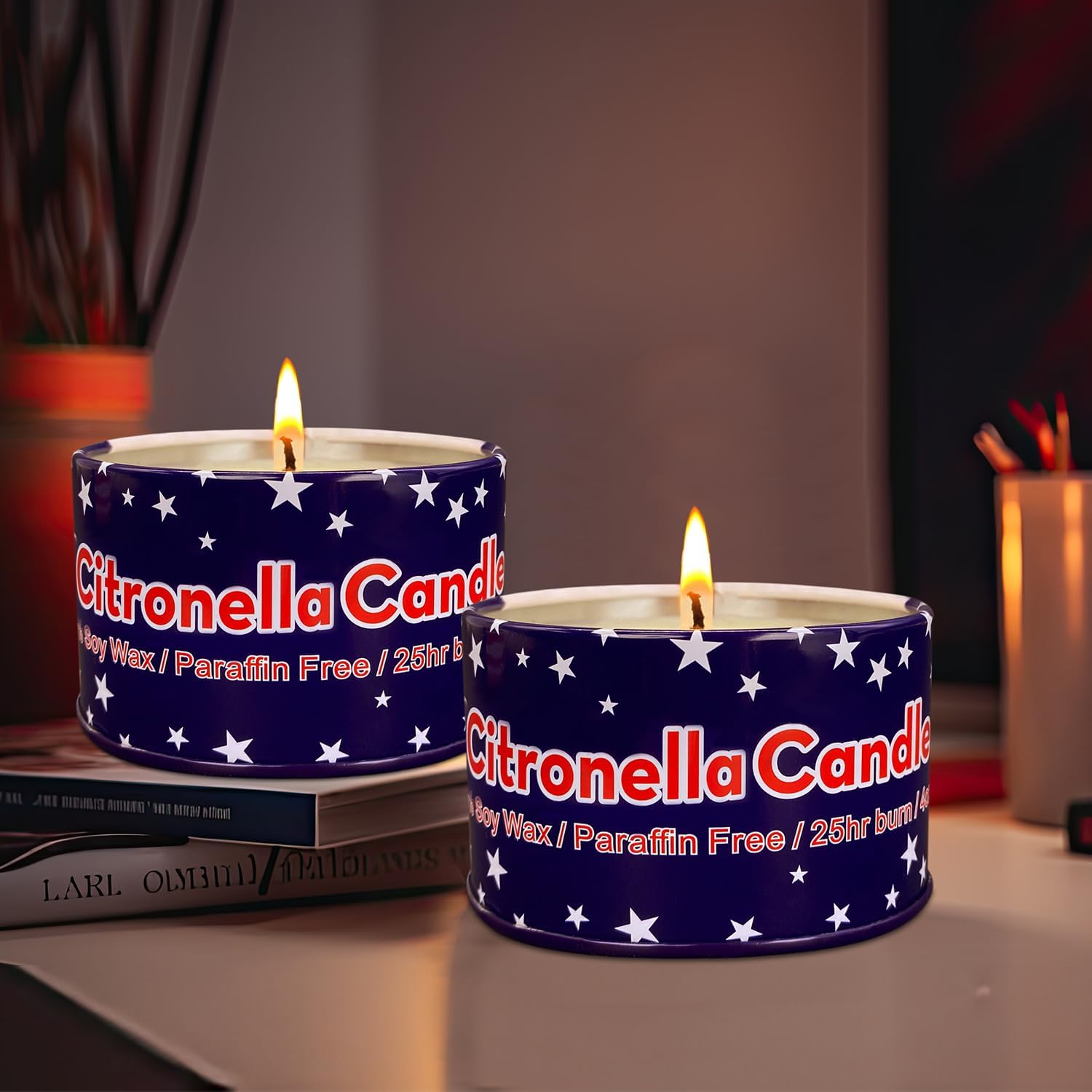 4 Pack 4 Oz 25 Hour Citronella Candles with National Flag Design