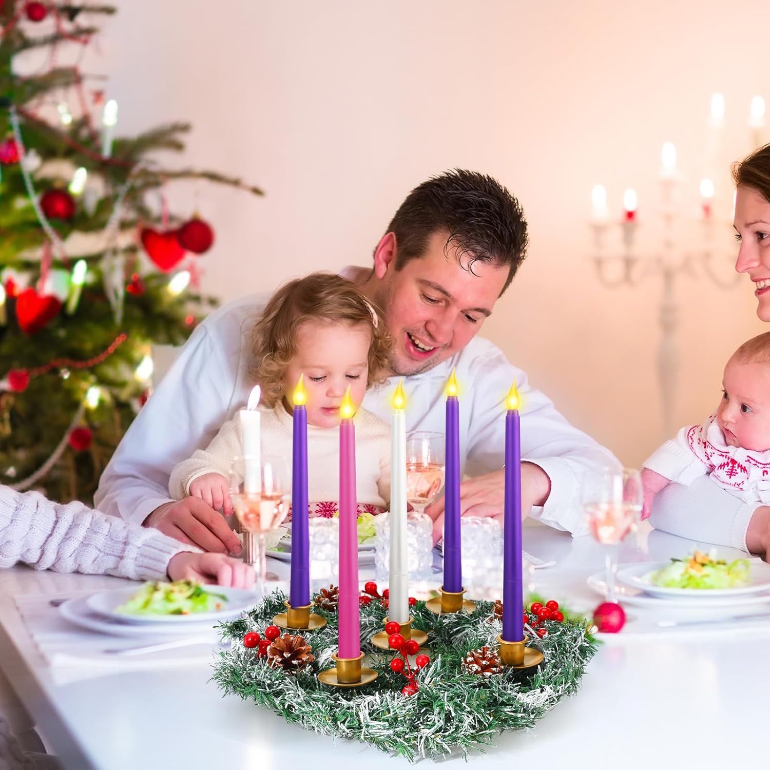 Tioncy 12 Inch Christmas Advent Wreath with 5 Flameless Candles 1