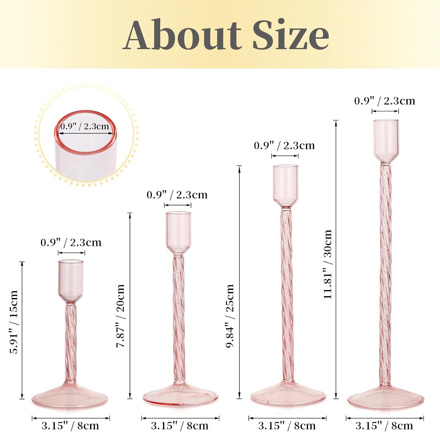 Hewory Glass Taper Candle Holders 4 Pcs Set