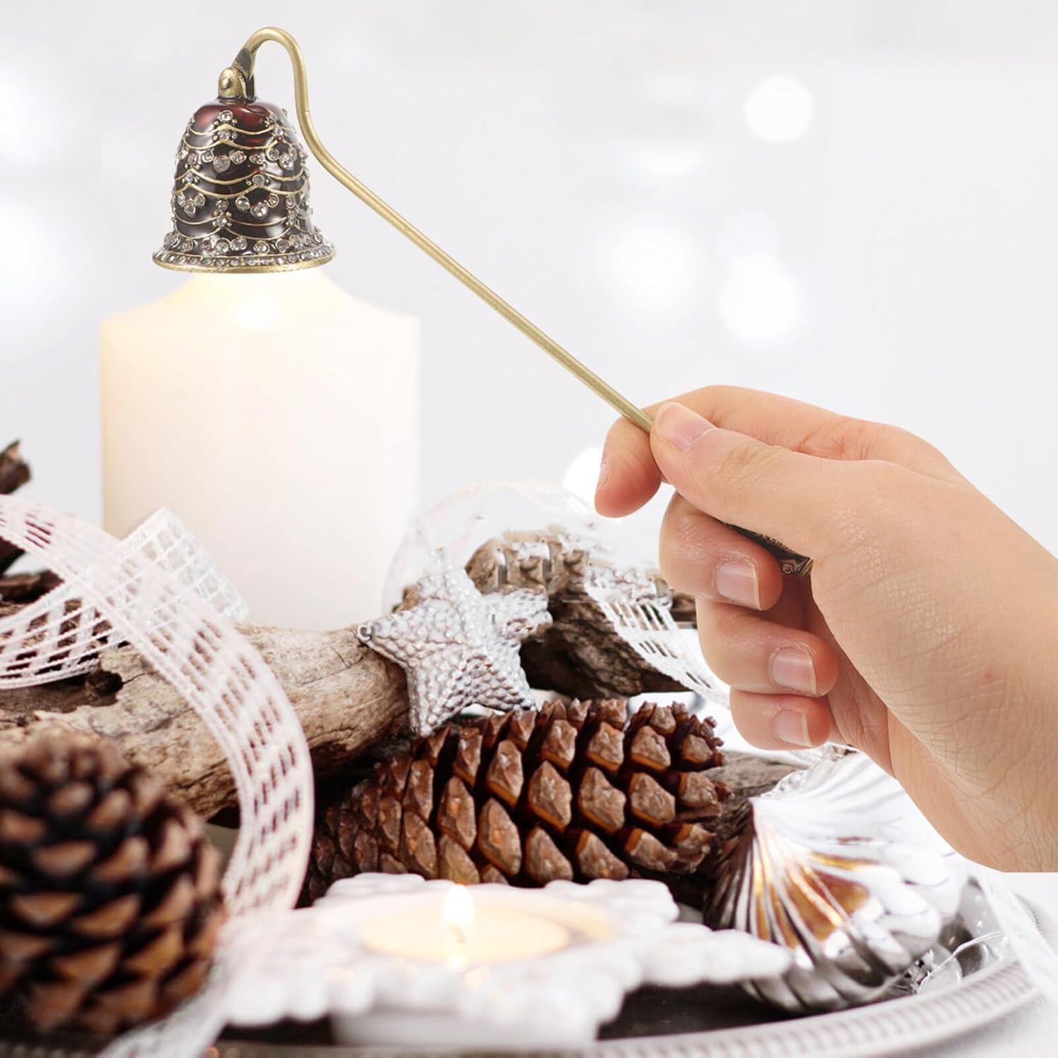 HOLIDYOYO Candle Snuffer with Rhinestone Long Handle