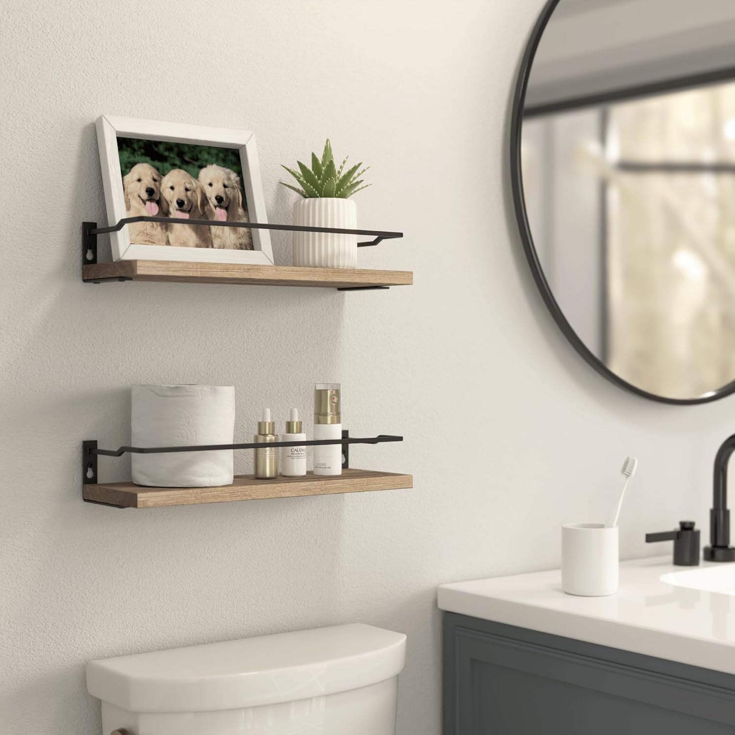 RICHER HOUSE Floating Bathroom Shelves Set of 2 Carbonized Black
