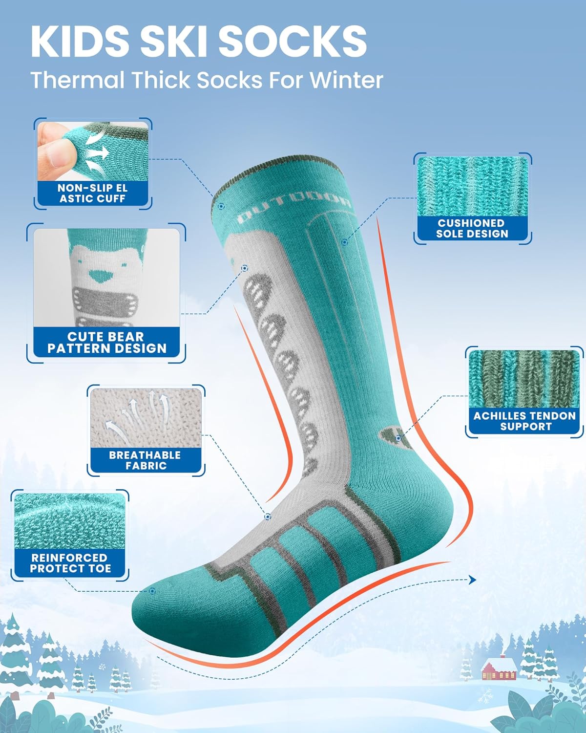 OutdoorMaster Kids Ski Socks 23 Pack Merino Wool 1