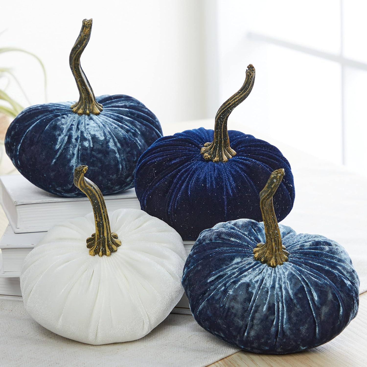 Set of 4 Small Velvet Pumpkins for Home Decor