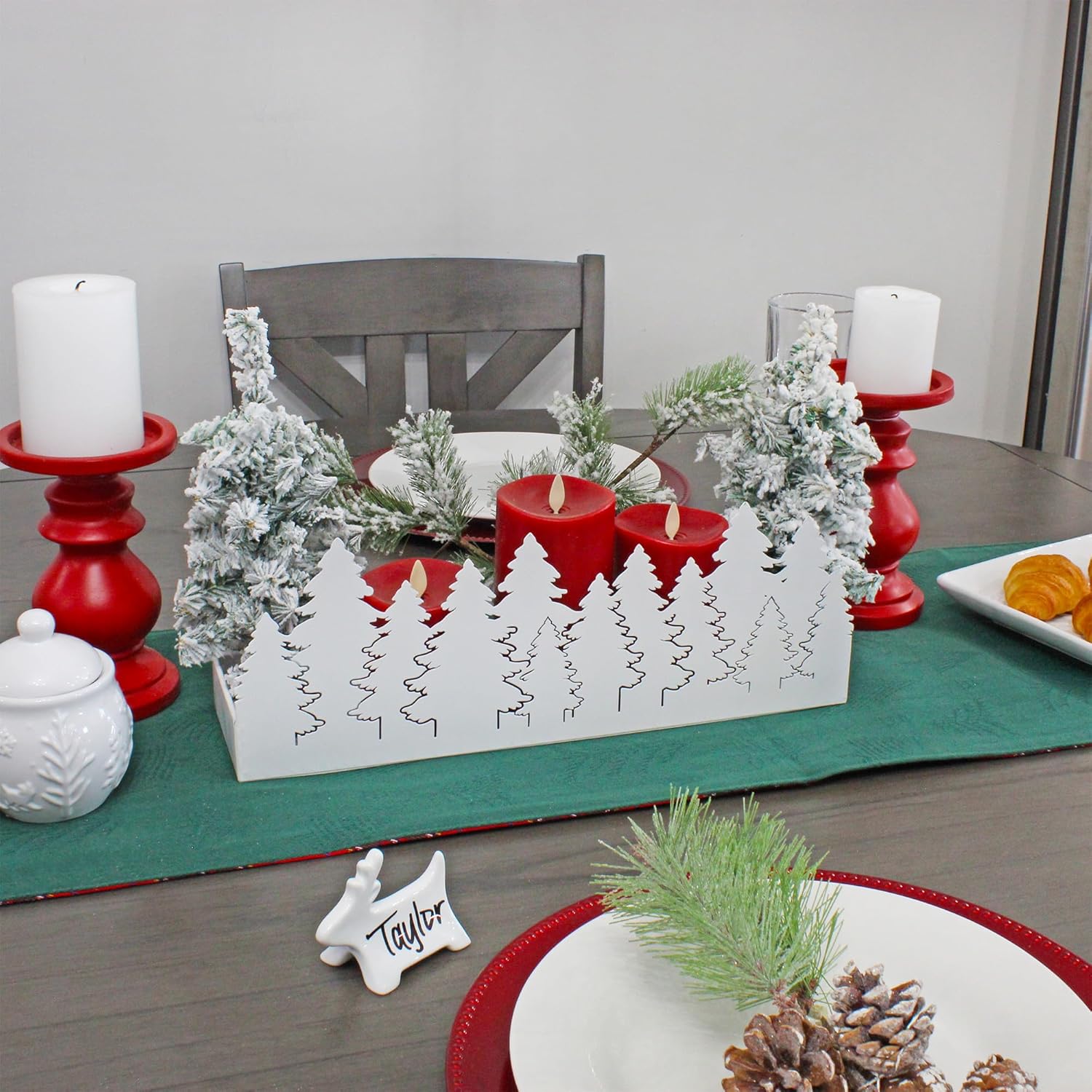 AuldHome Design Christmas Tree Galvanized Tray White