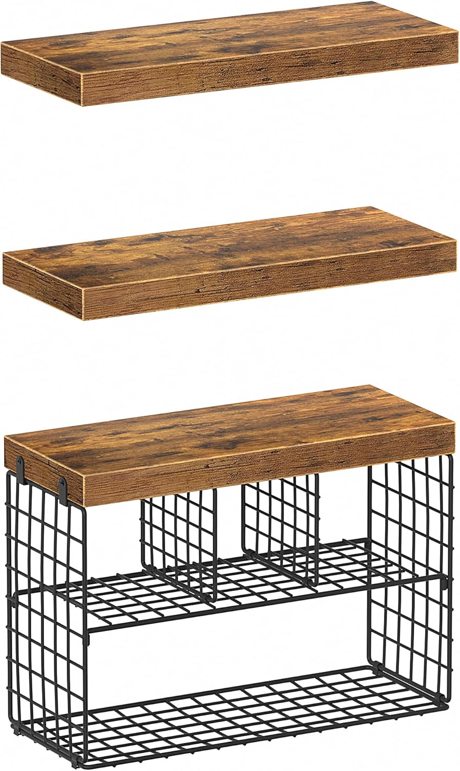 KLUVIS Floating Shelves Set of 3 Rustic Brown 1