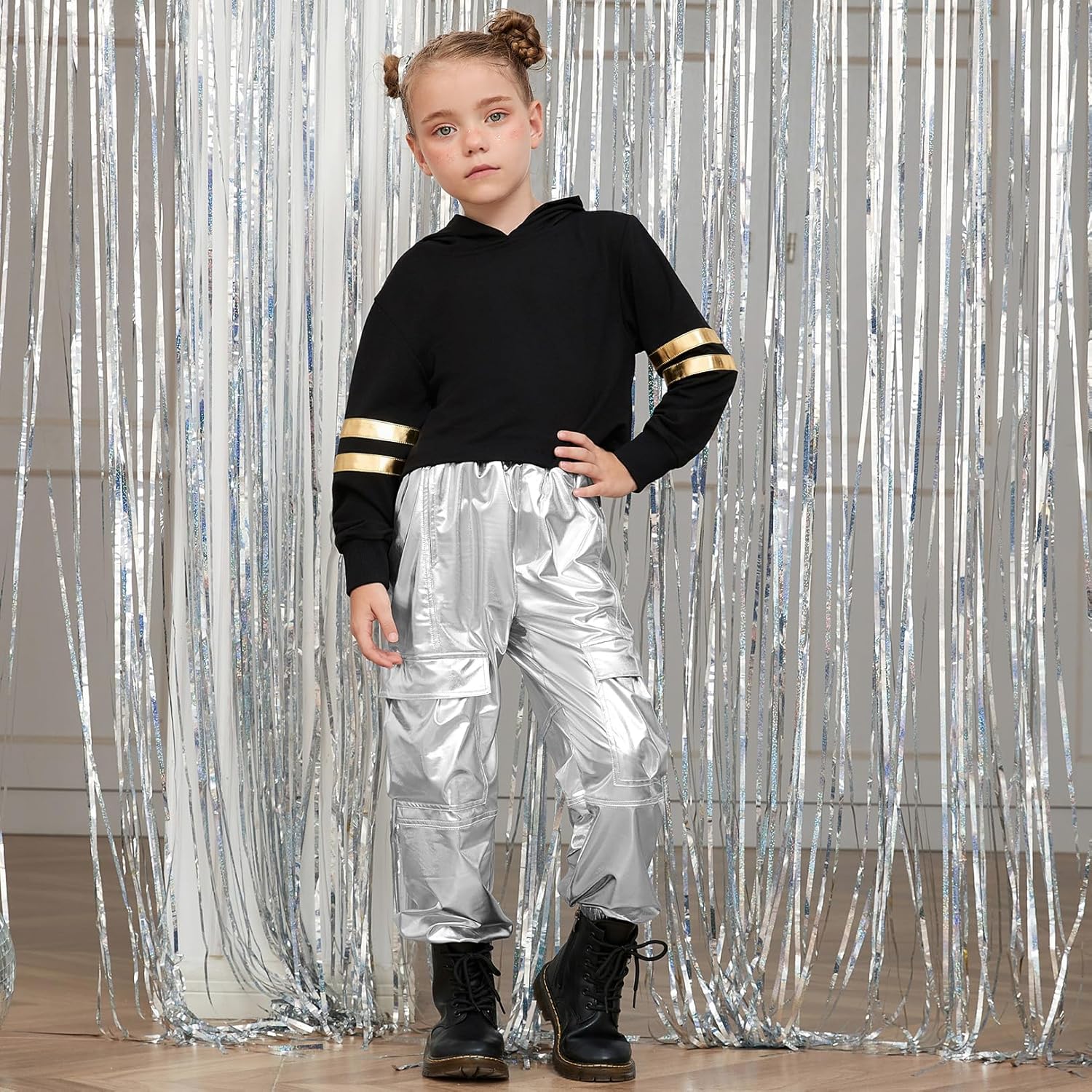 Perfashion Metallic Cargo Pants for Girls 6-15Y 1