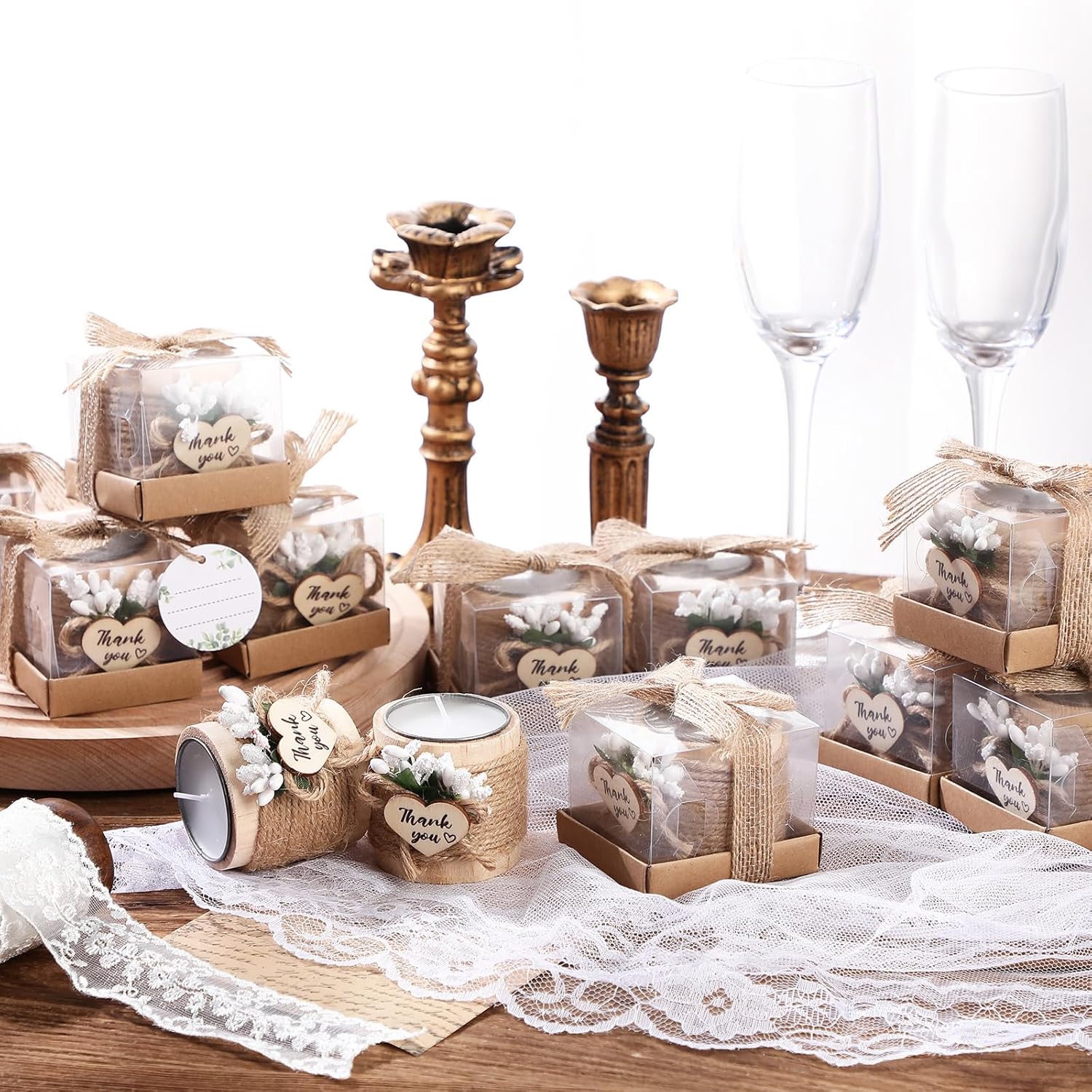Retisee Wood Candle Holders 24 Sets Wedding Favors 1