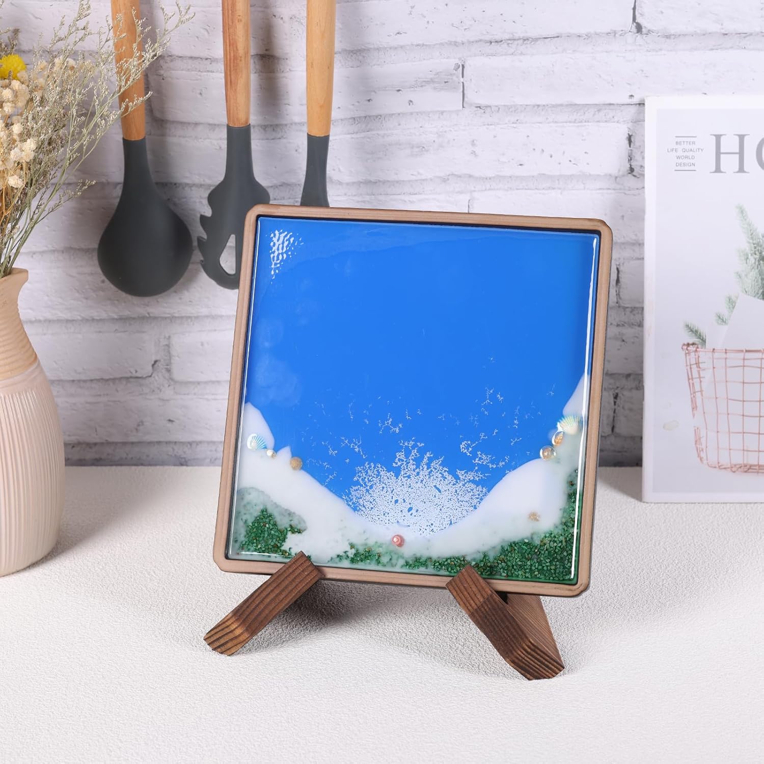 Orenm 65 Inch Wooden Picture Frame Stand with Groove Design