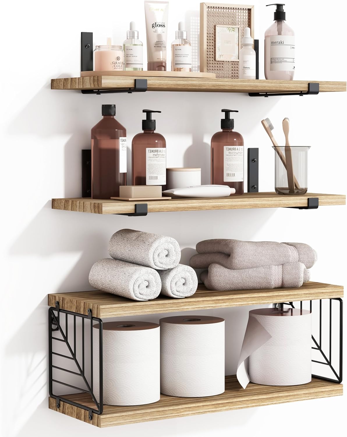 Fixwal 31 Tier Floating Shelves Over Toilet Storage Wood Unit Rustic Brown