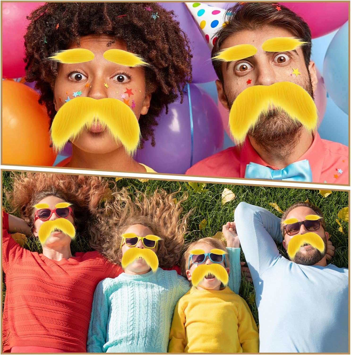 Yellow Fake Mustache and Eyebrows Set 2 Pcs