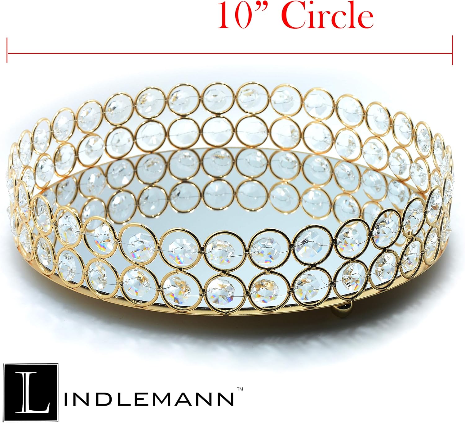 LINDLEMANN Crystal Perfume Organizer Tray 10in Gold Round