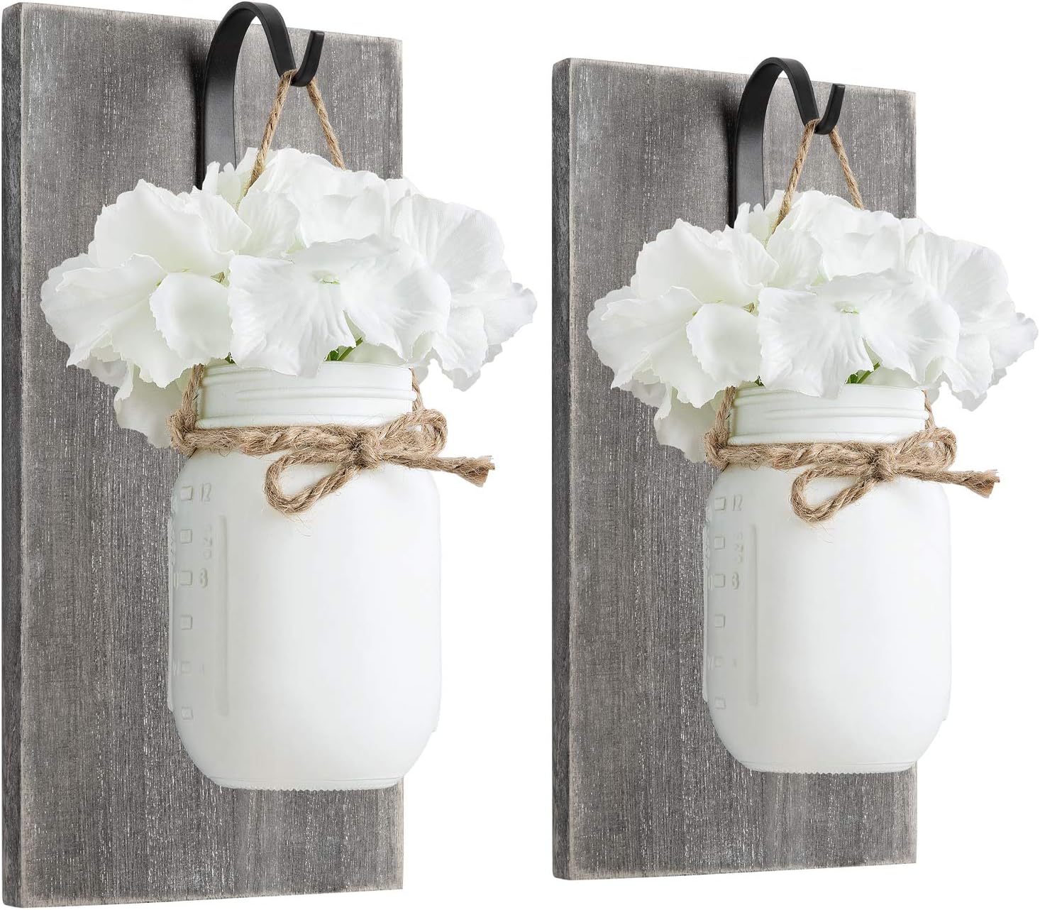 Mkono Rustic Wall Sconces Set of 2 with Mason Jars and Fairy Lights