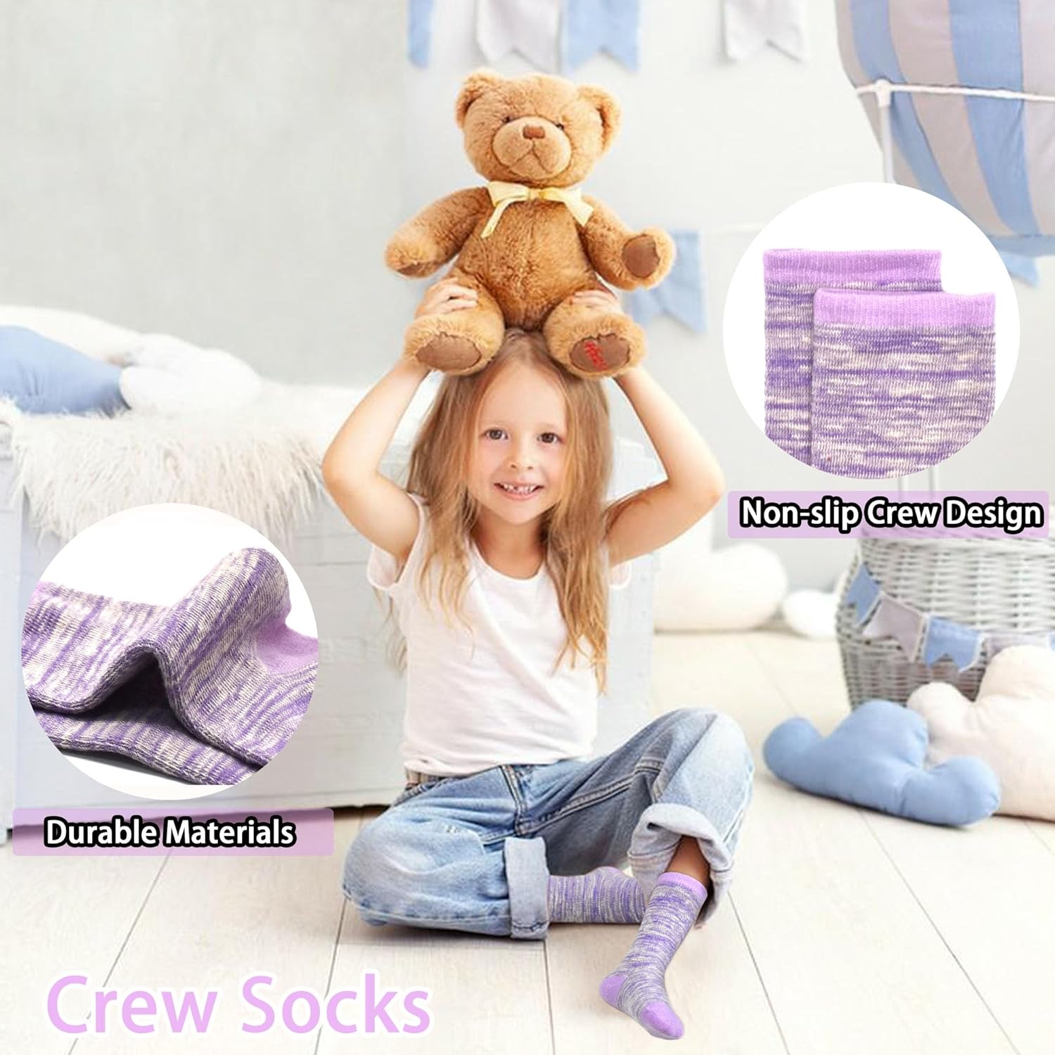 SPTRAMLE Girls Mid Calf Socks 6 Pairs Comfortable Durable