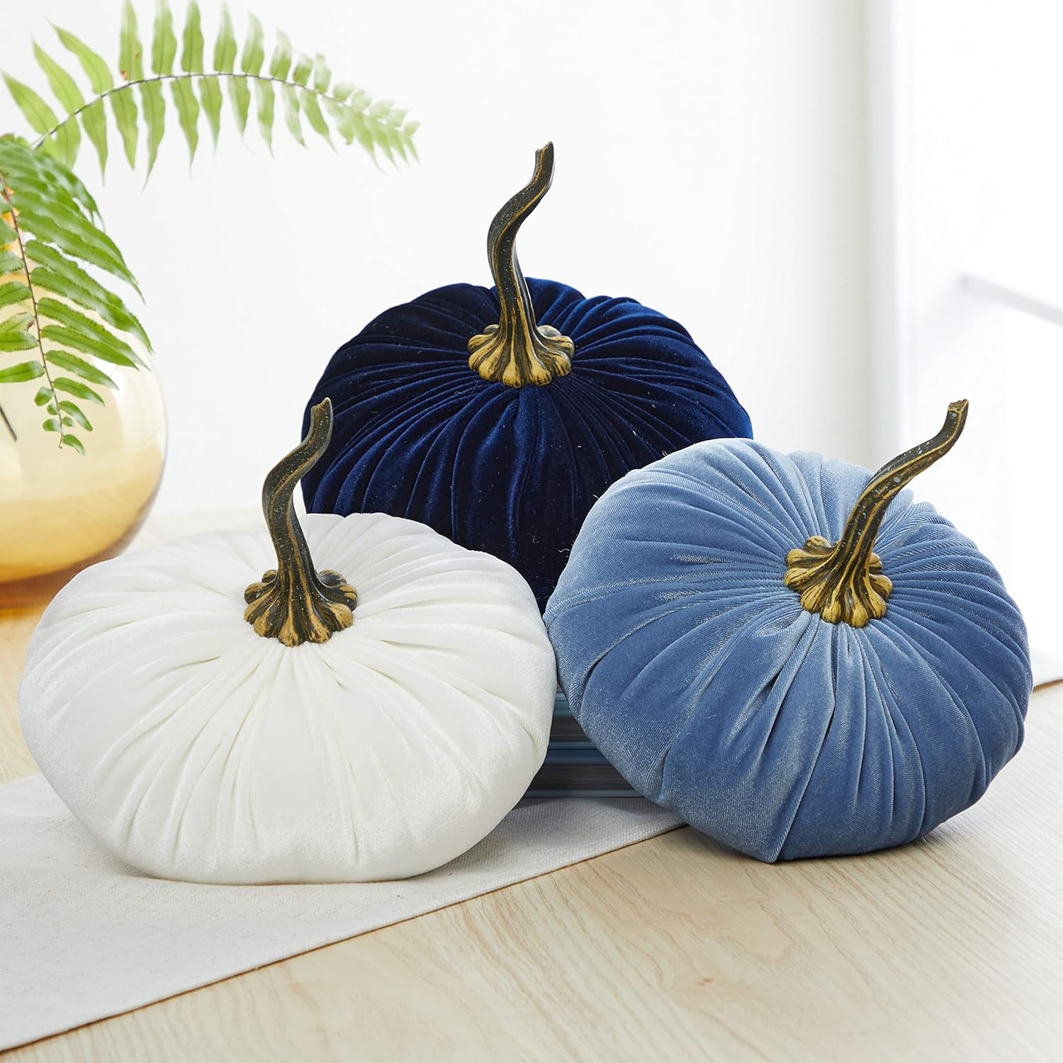 Set of 3 Velvet Pumpkins Baby Shower Decor