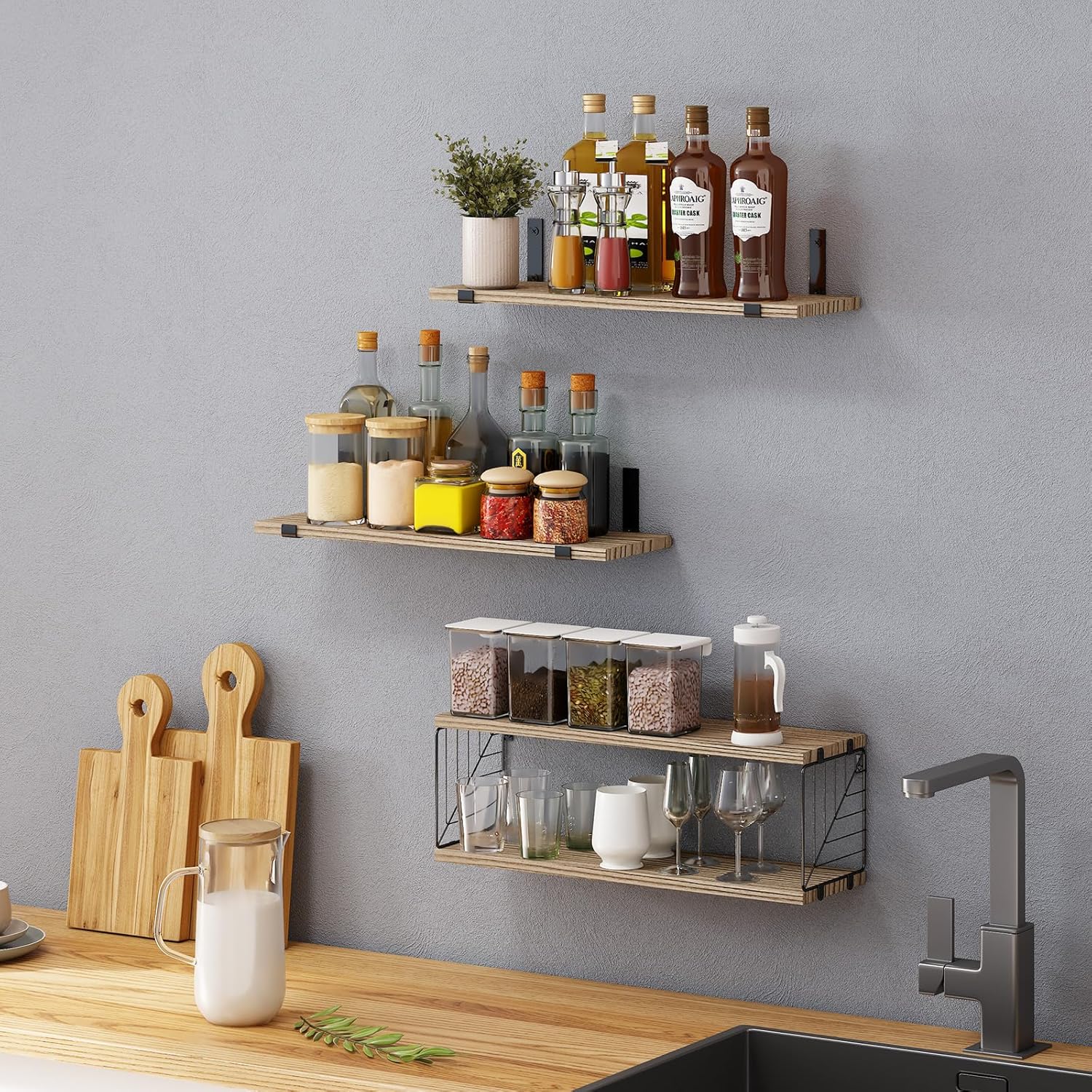 Fixwal 31 Tier Floating Shelves Over Toilet Storage Wood Unit Rustic Brown