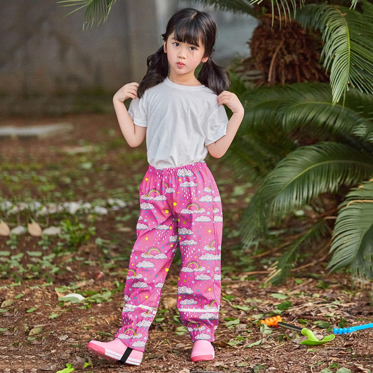 Kids Waterproof Rain Pants with Reflective Strips for Boys Girls