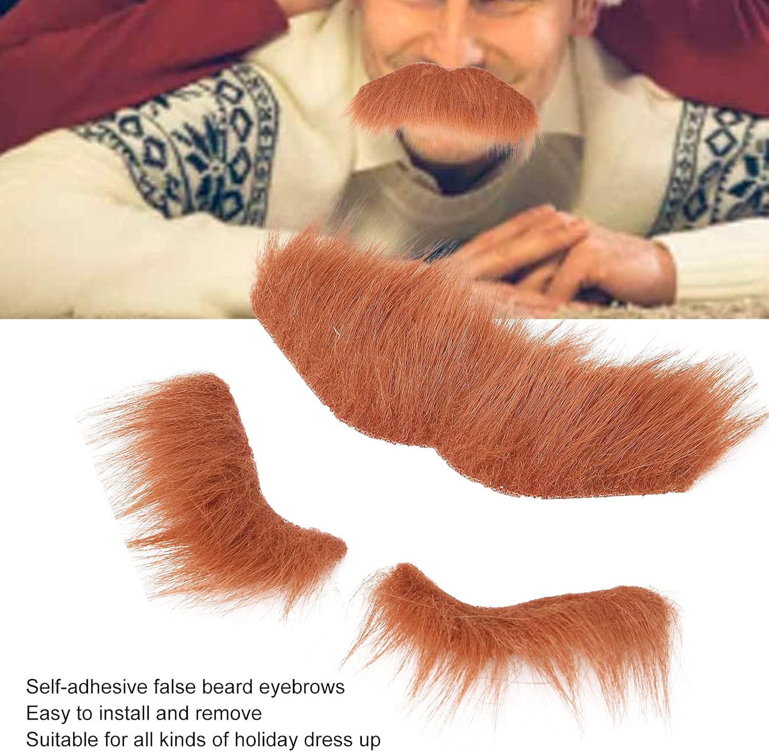 Wnvivi 3pcs Fake Beard Eyebrow Set - Self Adhesive Costume Facial Hair