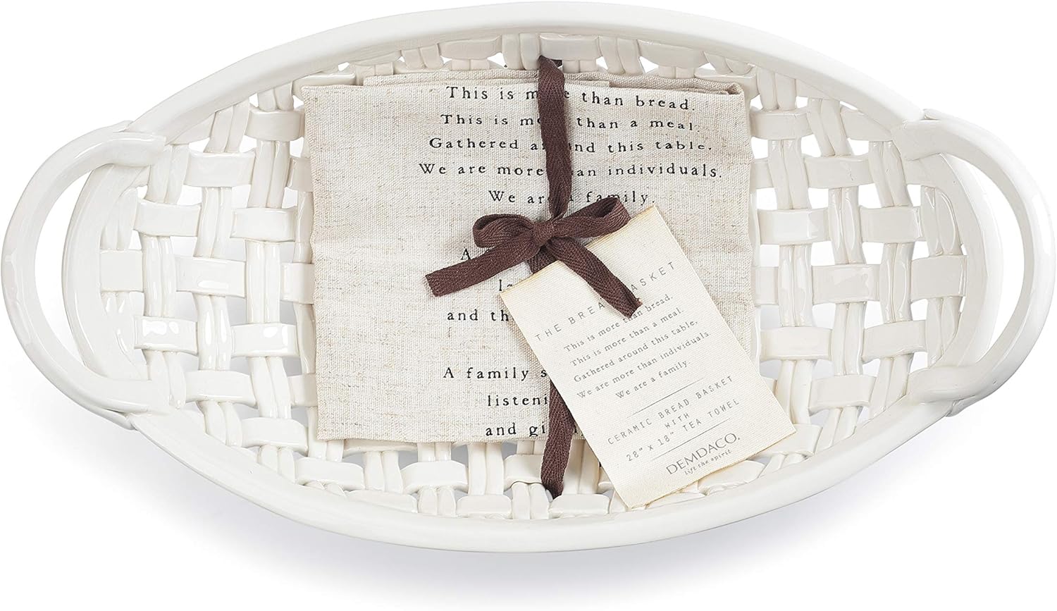 DEMDACO White Bread Basket Ceramic Decorative Bowl With Towel