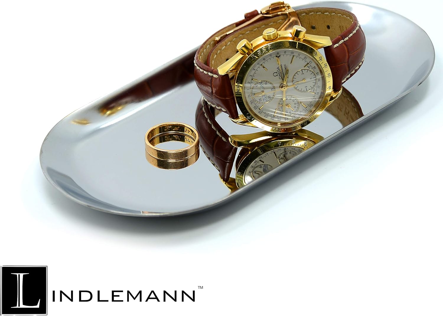 LINDLEMANN Crystal Perfume Organizer Tray 10in Gold Round