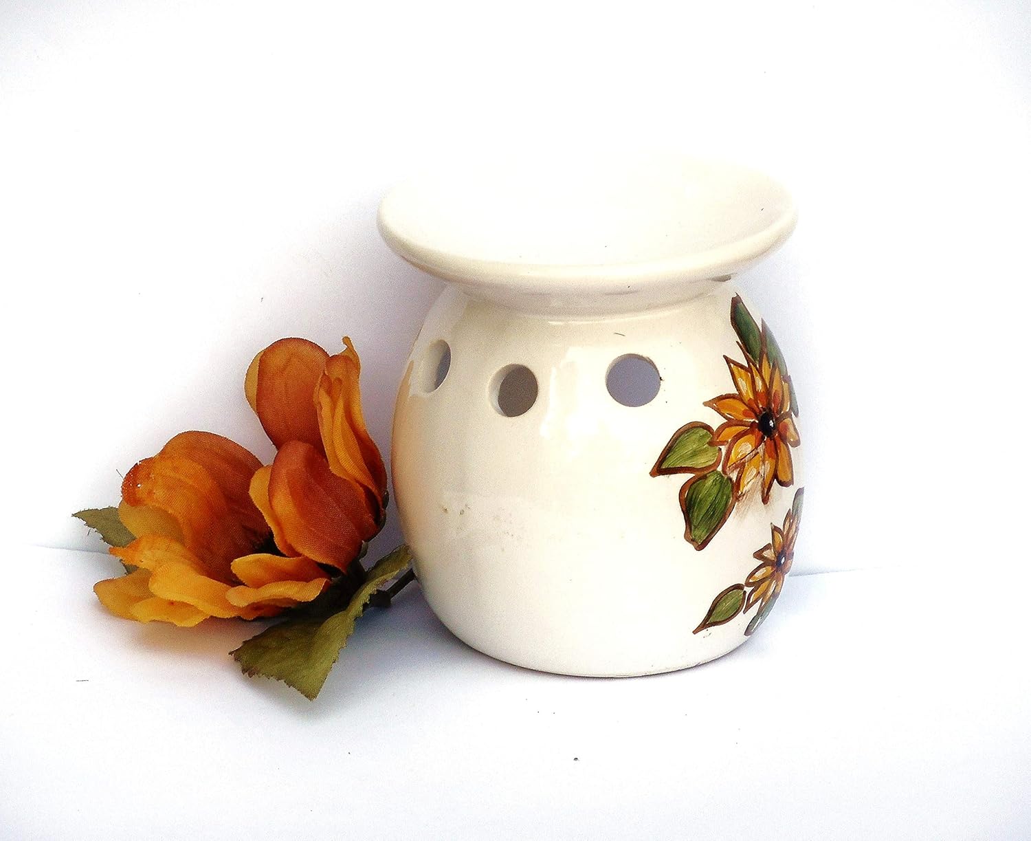 Hand Painted Yellow Sunflowers Candle and Oil Warmer Set 1