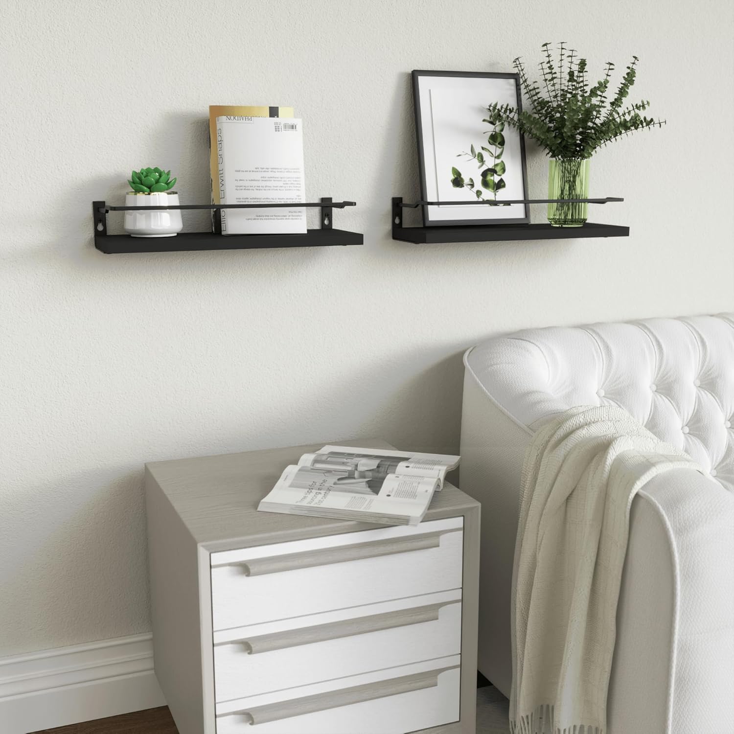 RICHER HOUSE Black Floating Wall Shelves Set of 2 1