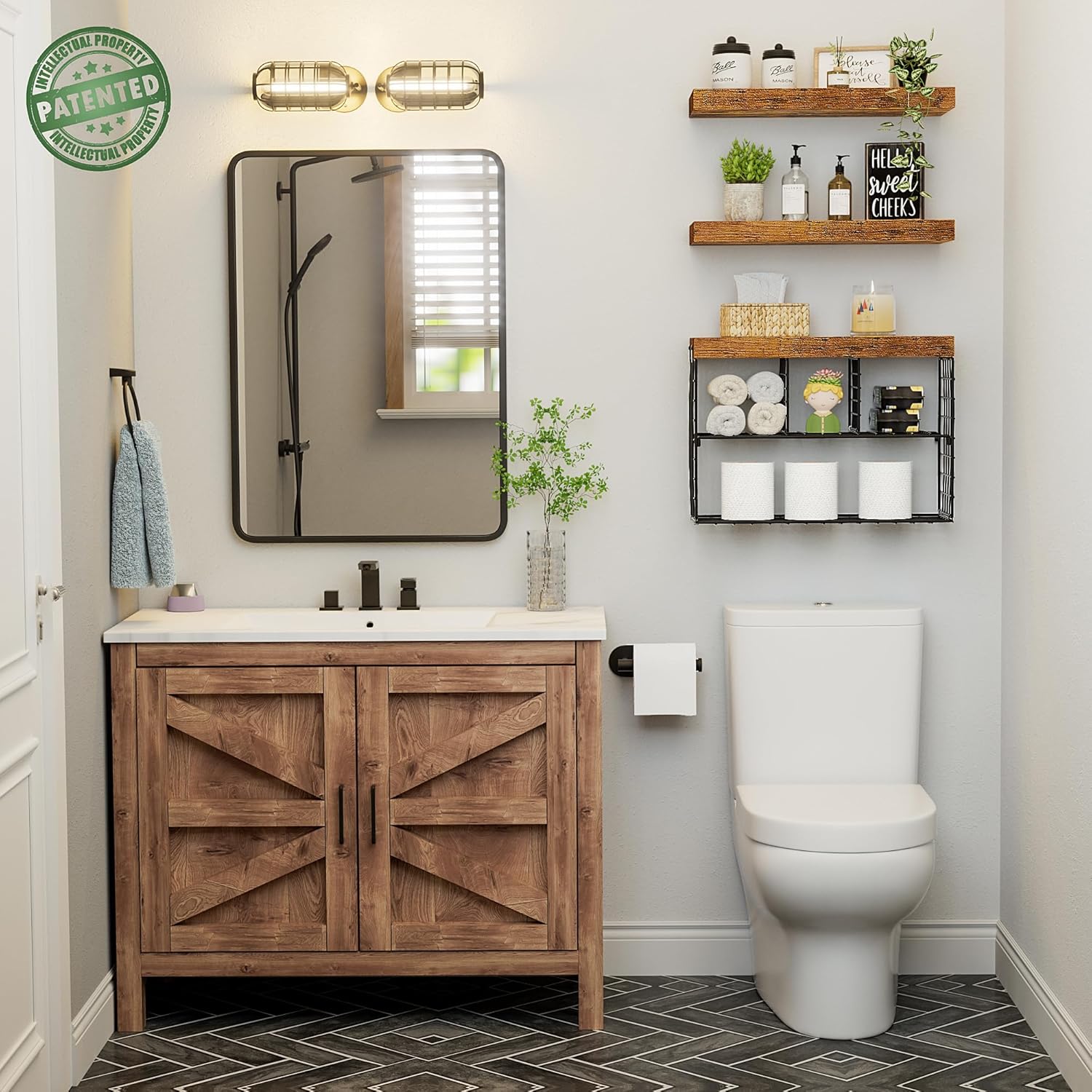 KLUVIS Floating Shelves Set of 3 Rustic Brown 1