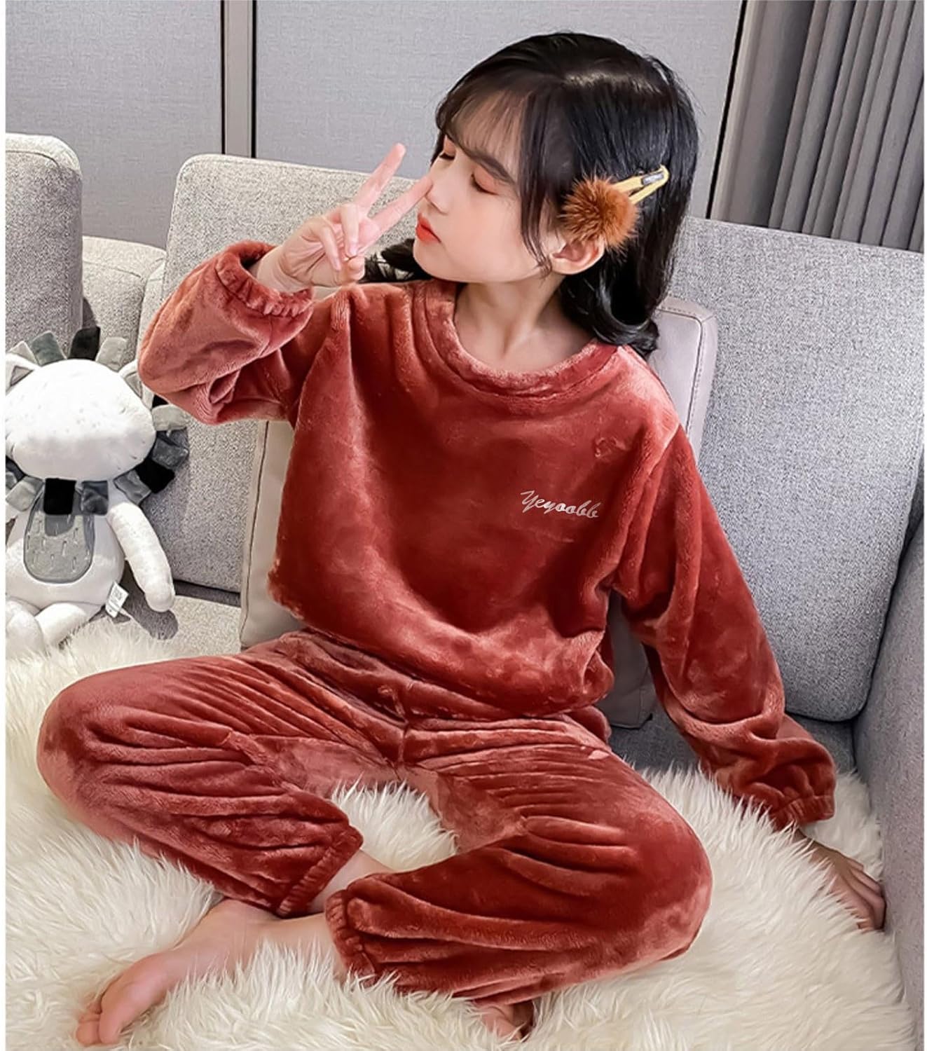 Winter Flannel Set for Toddlers Boy Girl Warm Sweatshirt Fuzzy Pants