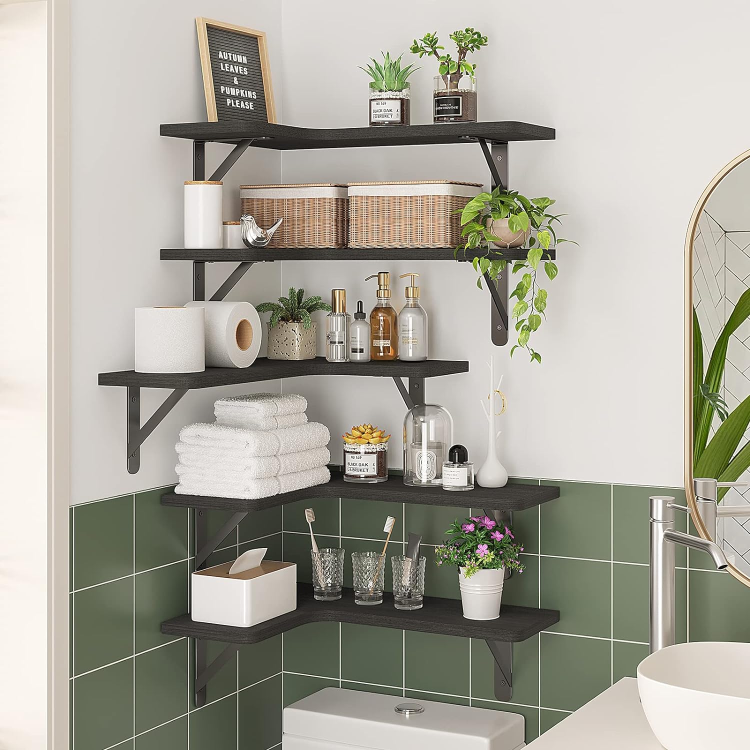 Fixwal Corner Floating Shelves Set of 5 Black 1
