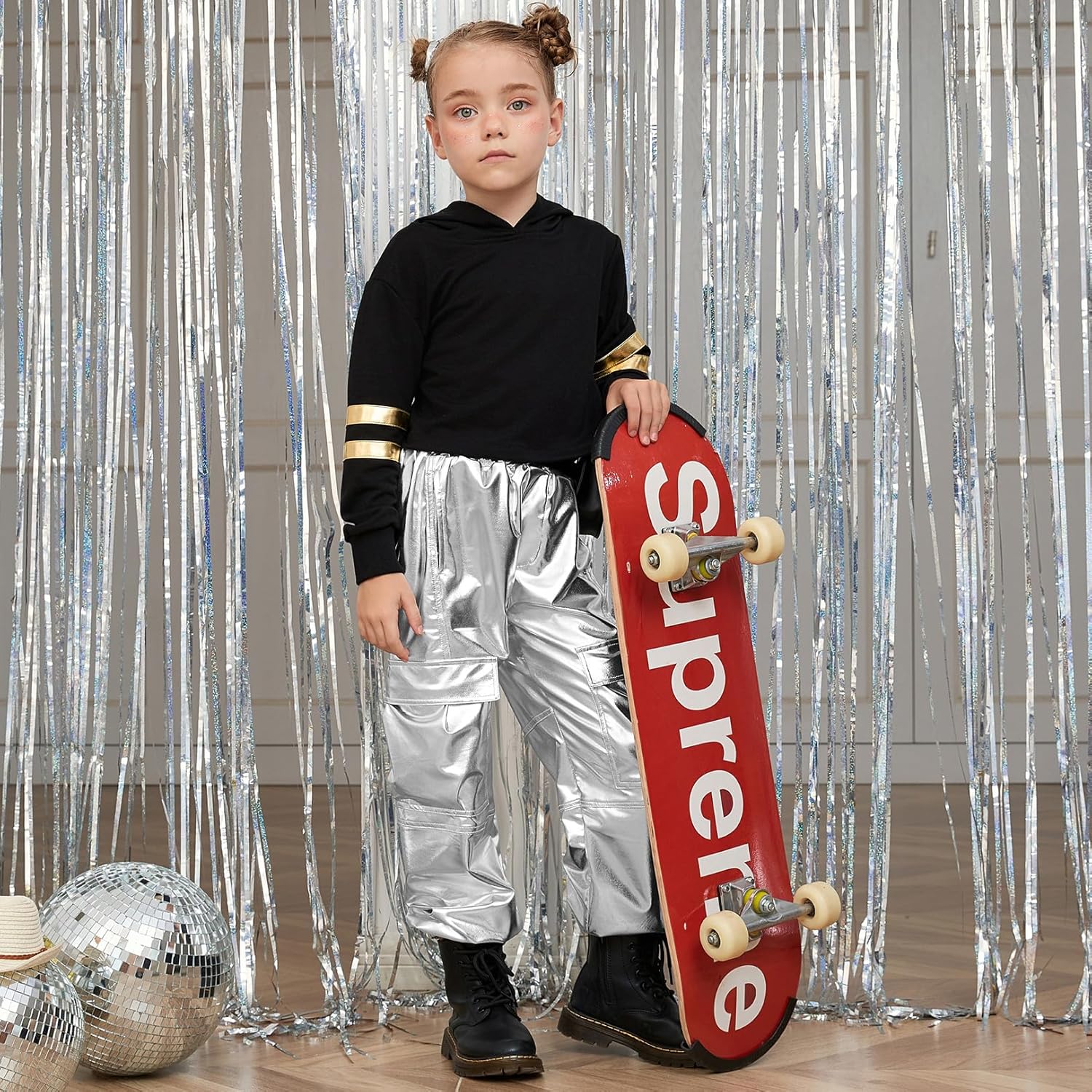 Perfashion Metallic Cargo Pants for Girls 6-15Y 1