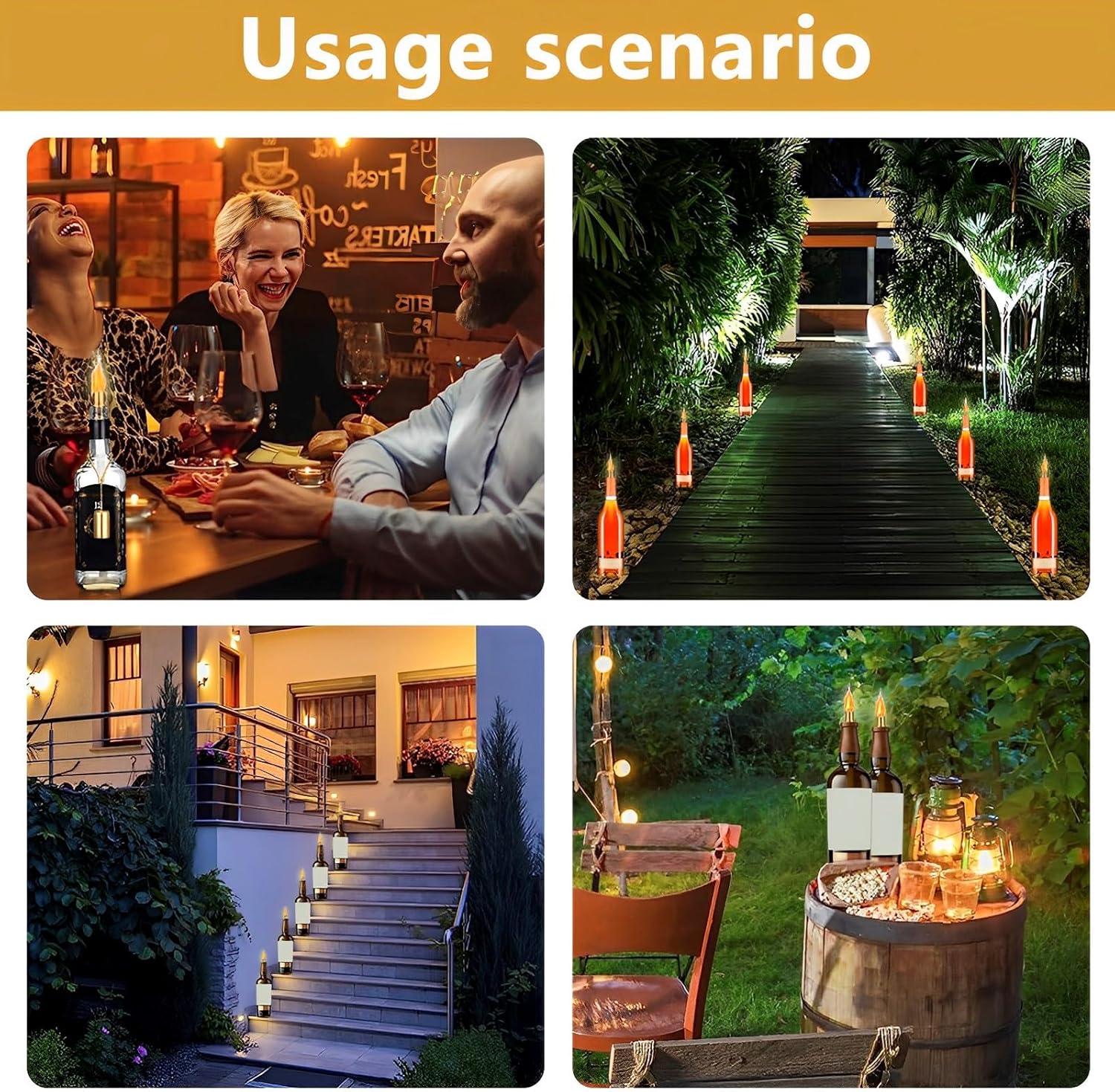 4Pack Wine Bottle Torch Kit with Brass Holders and Wicks
