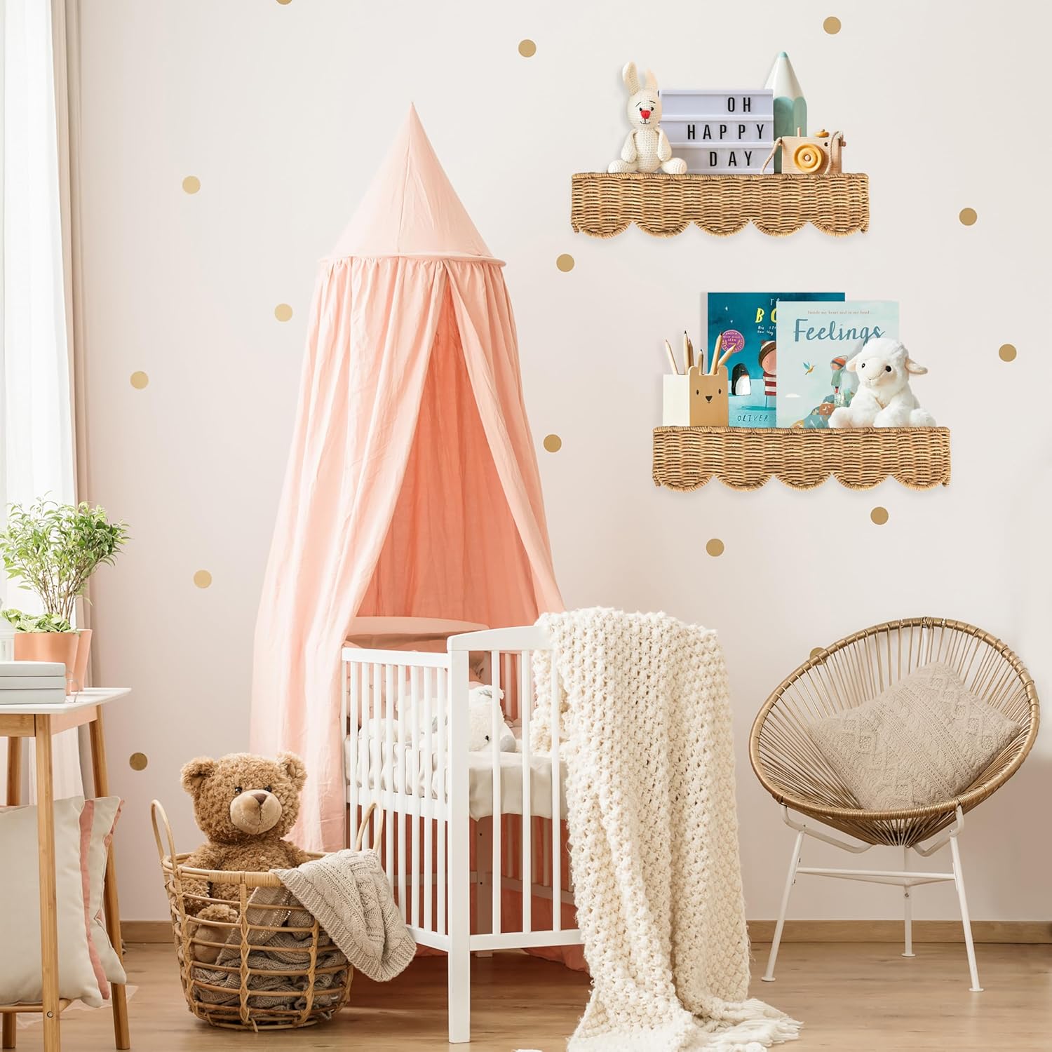 VIVIKA Floating Rattan Bookshelves Set of 2 for Kids Rooms