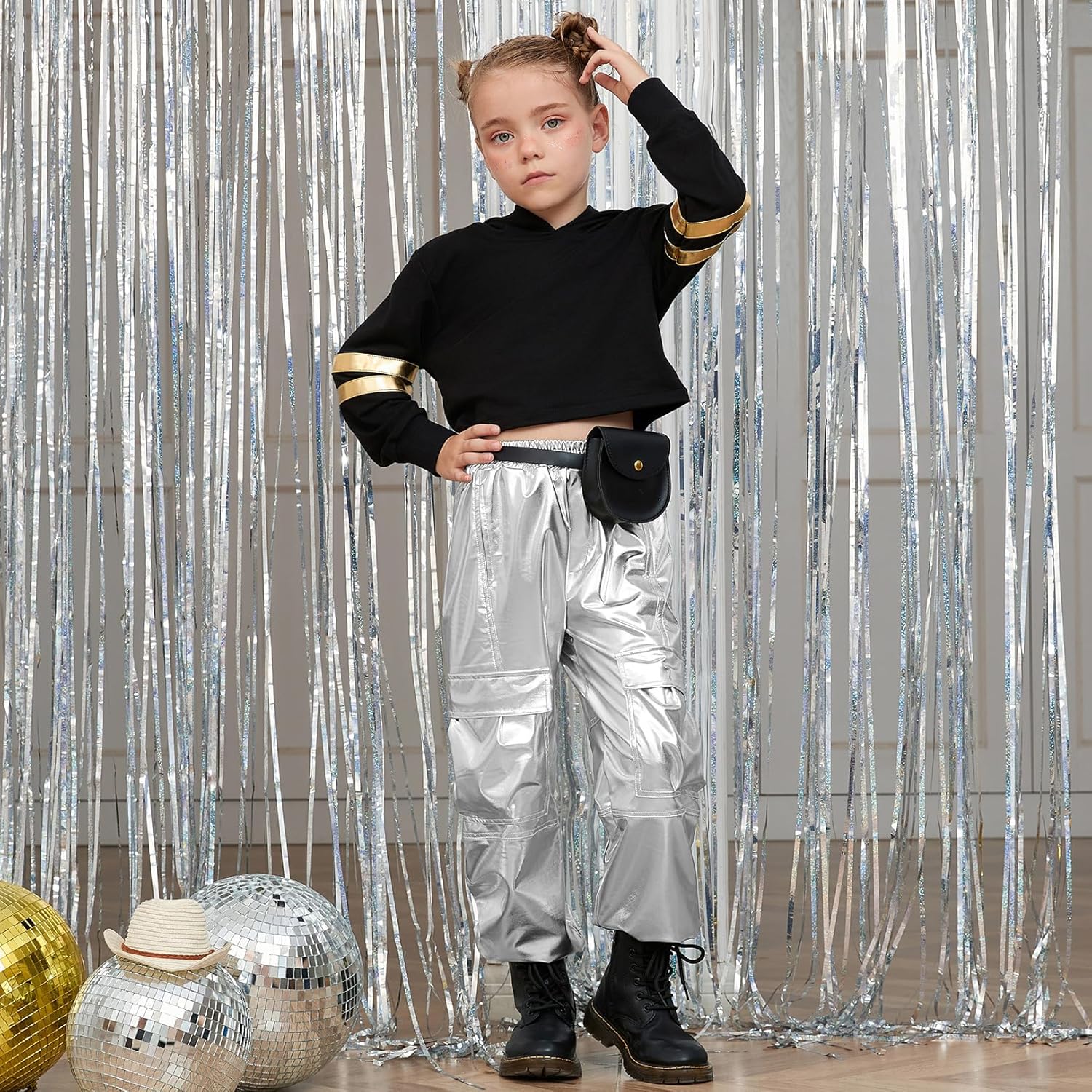 Perfashion Metallic Cargo Pants for Girls 6-15Y 1