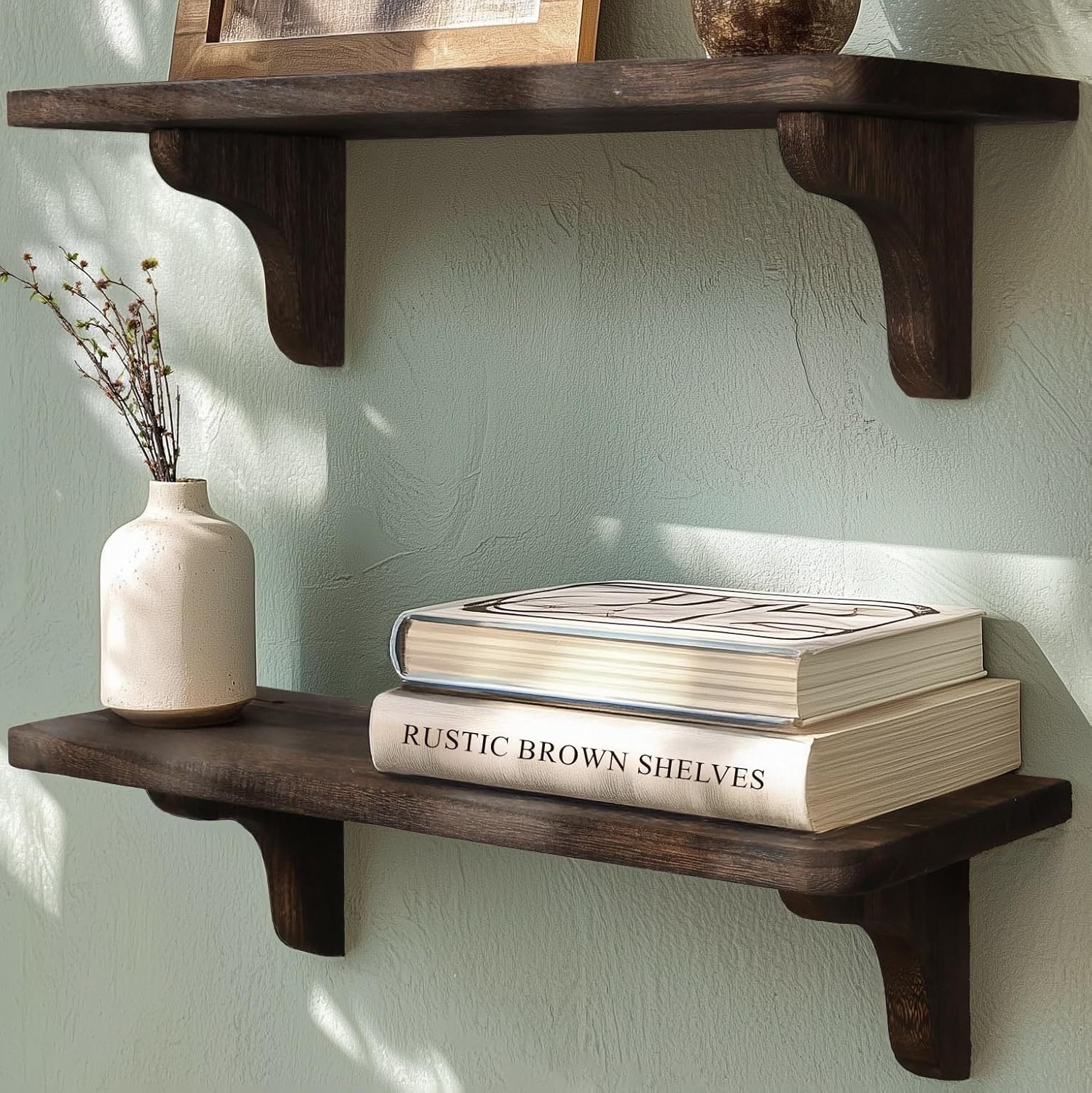 Willowy Real Wood Rustic Brown Wall Shelf Set - 2 Pack