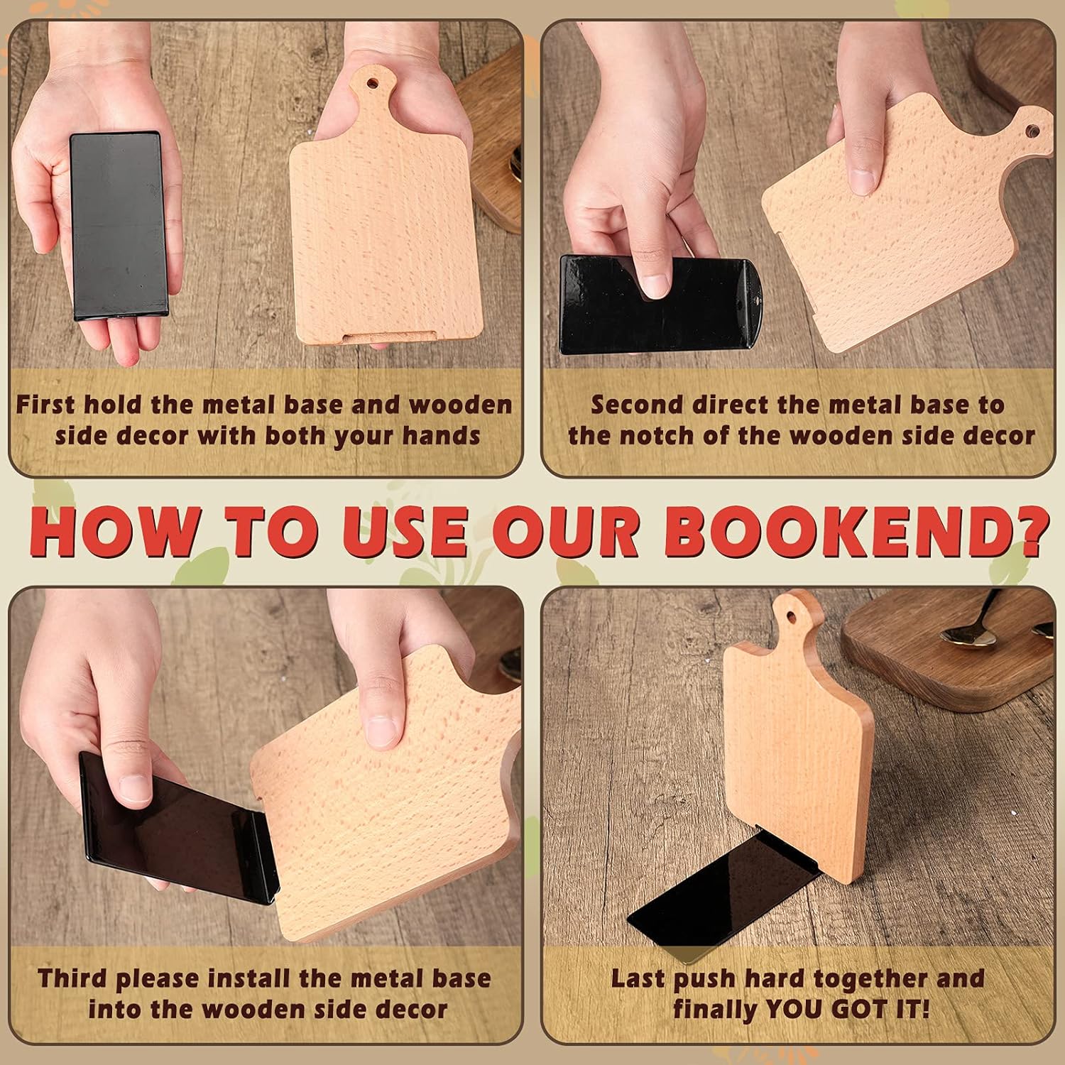 Jetec Wood Bookends with Kitchen Cutting Board Design