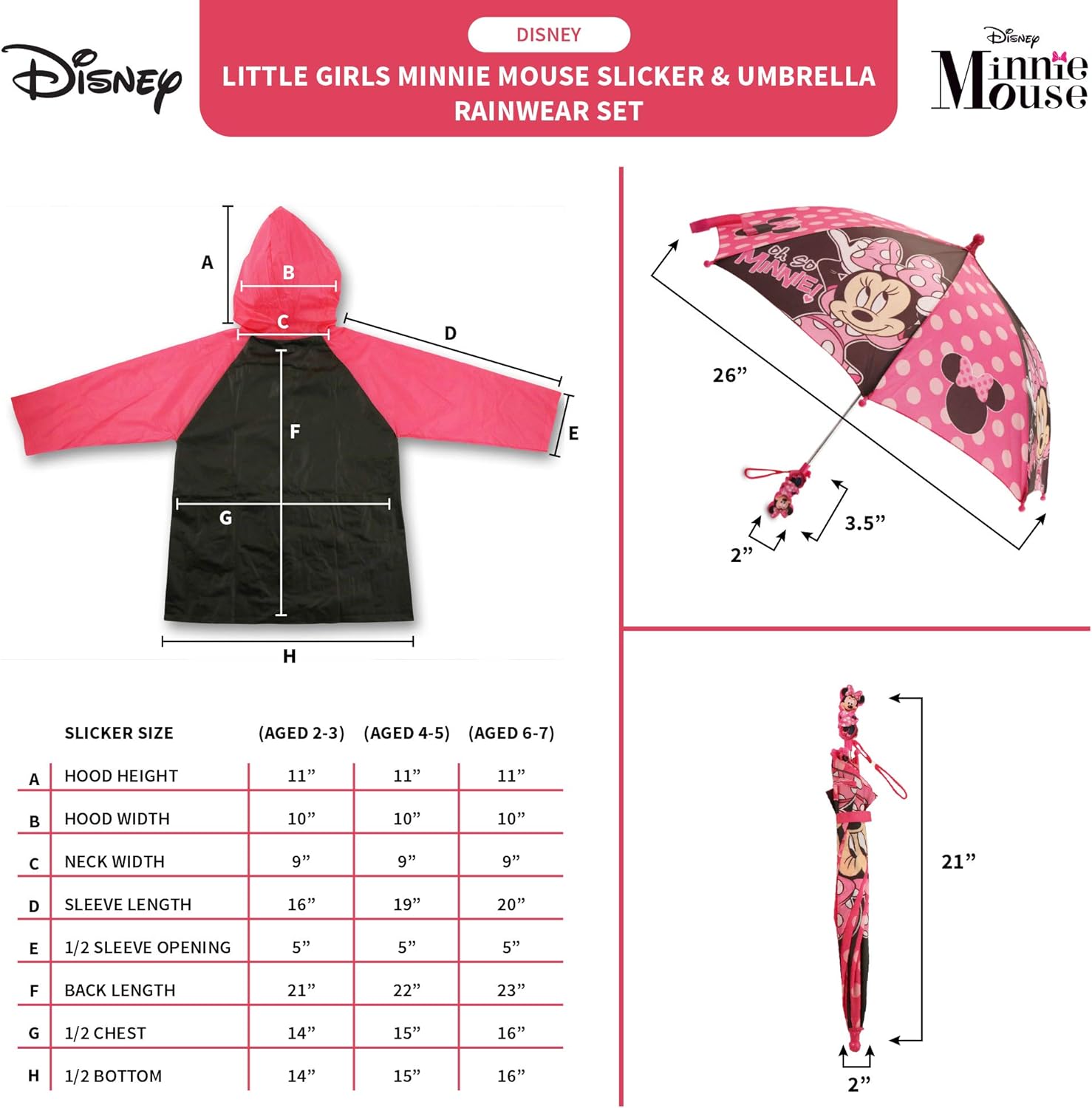 Disney Kids Umbrella and Slicker Set for Ages 2-7