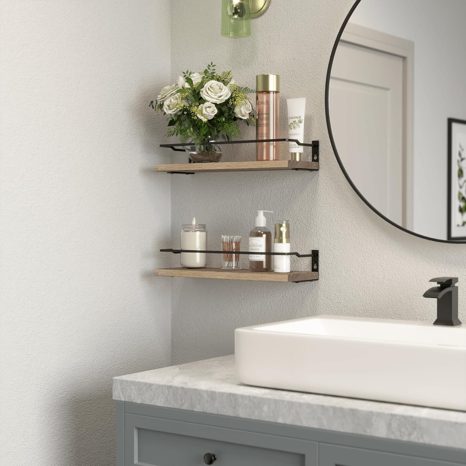RICHER HOUSE Floating Bathroom Shelves Set of 2 Carbonized Black
