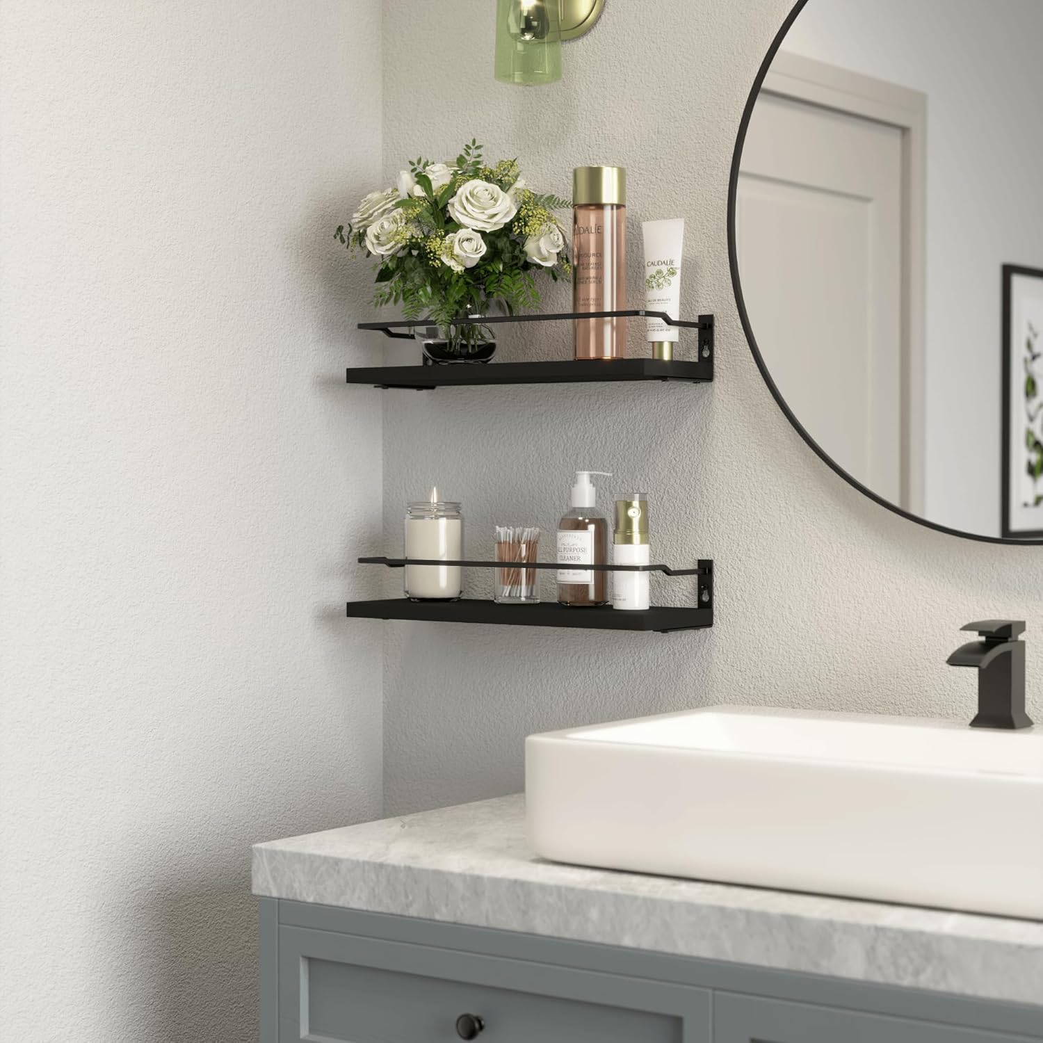 RICHER HOUSE Black Floating Wall Shelves Set of 2 1