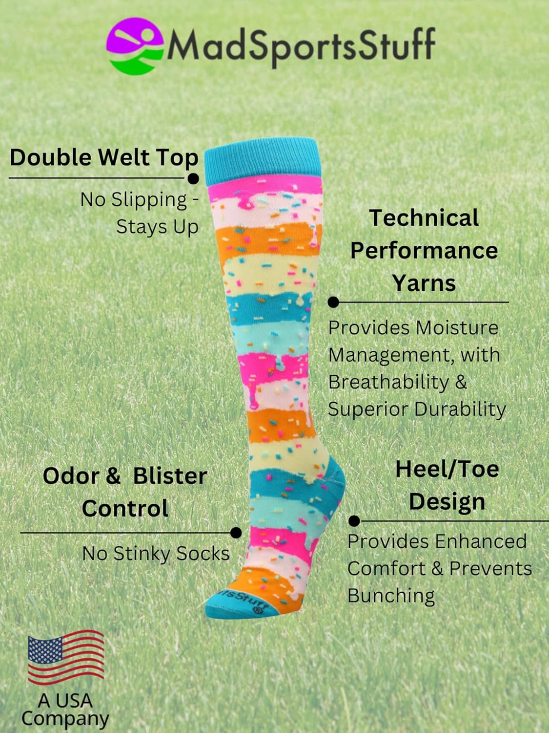 MadSportsStuff Rainbow Sprinkles Socks for Sports Fun