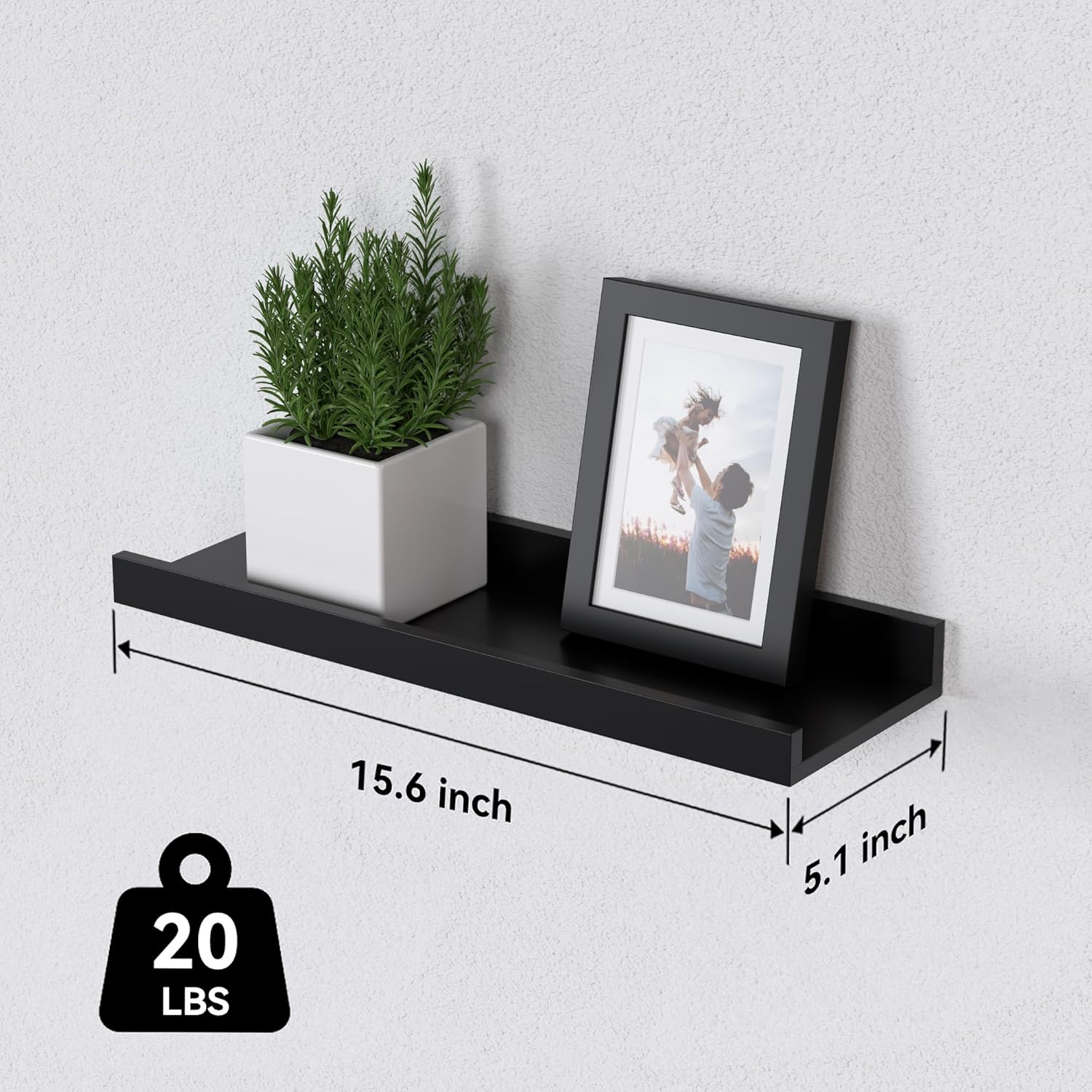 DOLLFIO Floating Shelves Set of 6 Black Wall Shelves