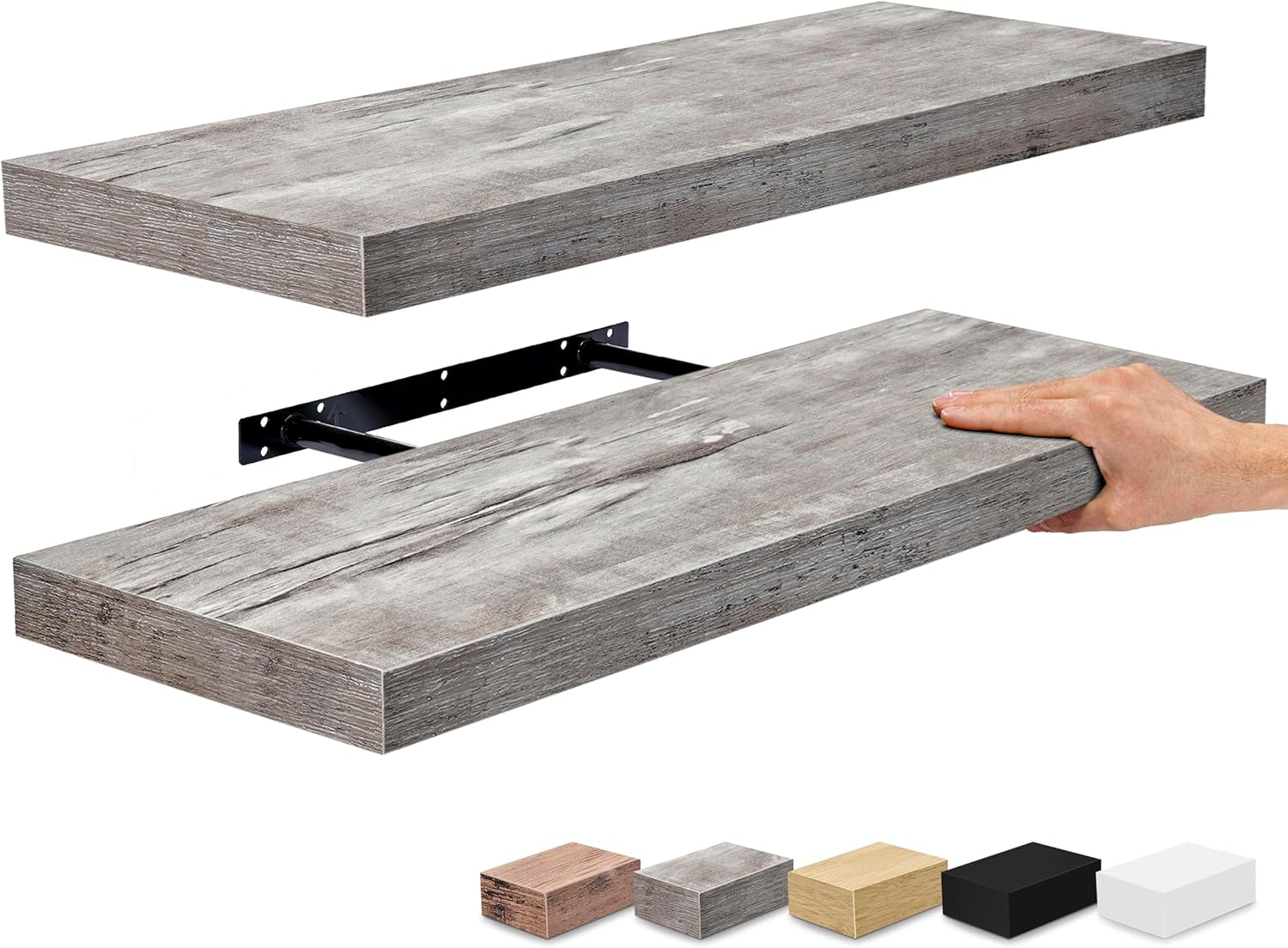 Sorbus Rustic Grey Floating Shelves 24x9 Inch 2 Pack