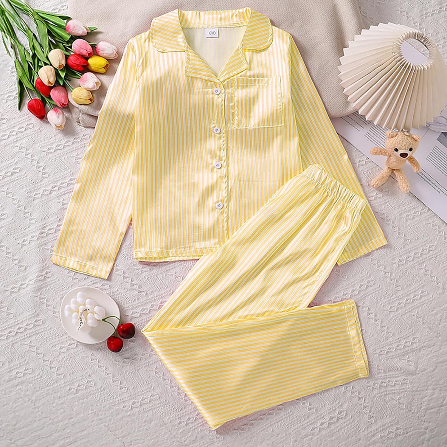 Little Boy Girl Satin Pajamas Set for 9-Year-Olds