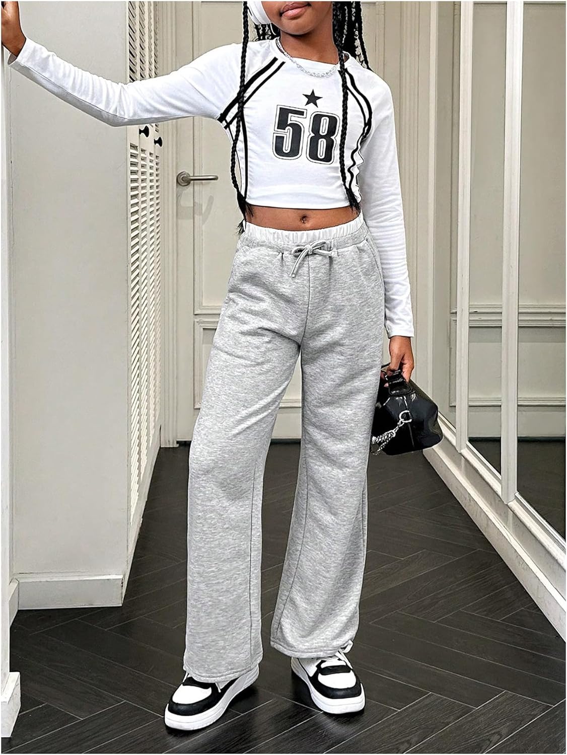 SOLY HUX Girls Drawstring Waist Sweatpants Loose Wide Leg