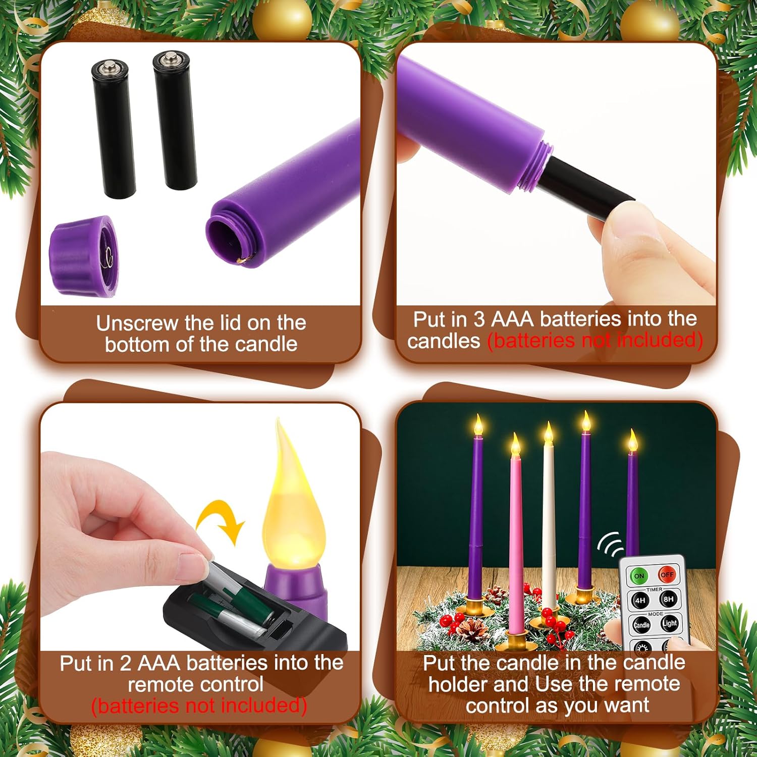 Tioncy 12 Inch Christmas Advent Wreath with 5 Flameless Candles 1