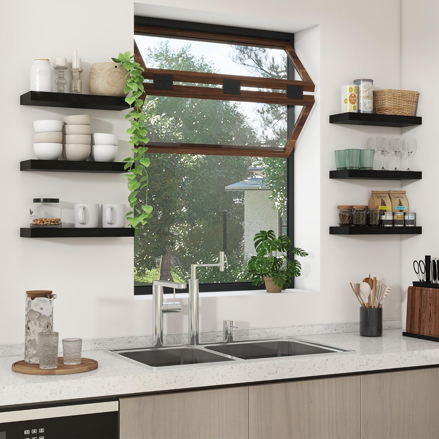 Heimlove 16 inch Black Floating Shelves Set of 2