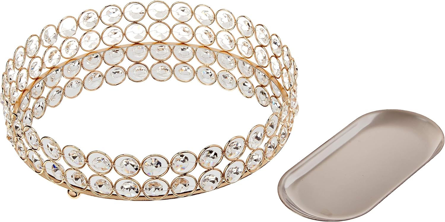 LINDLEMANN Crystal Perfume Organizer Tray 10in Gold Round