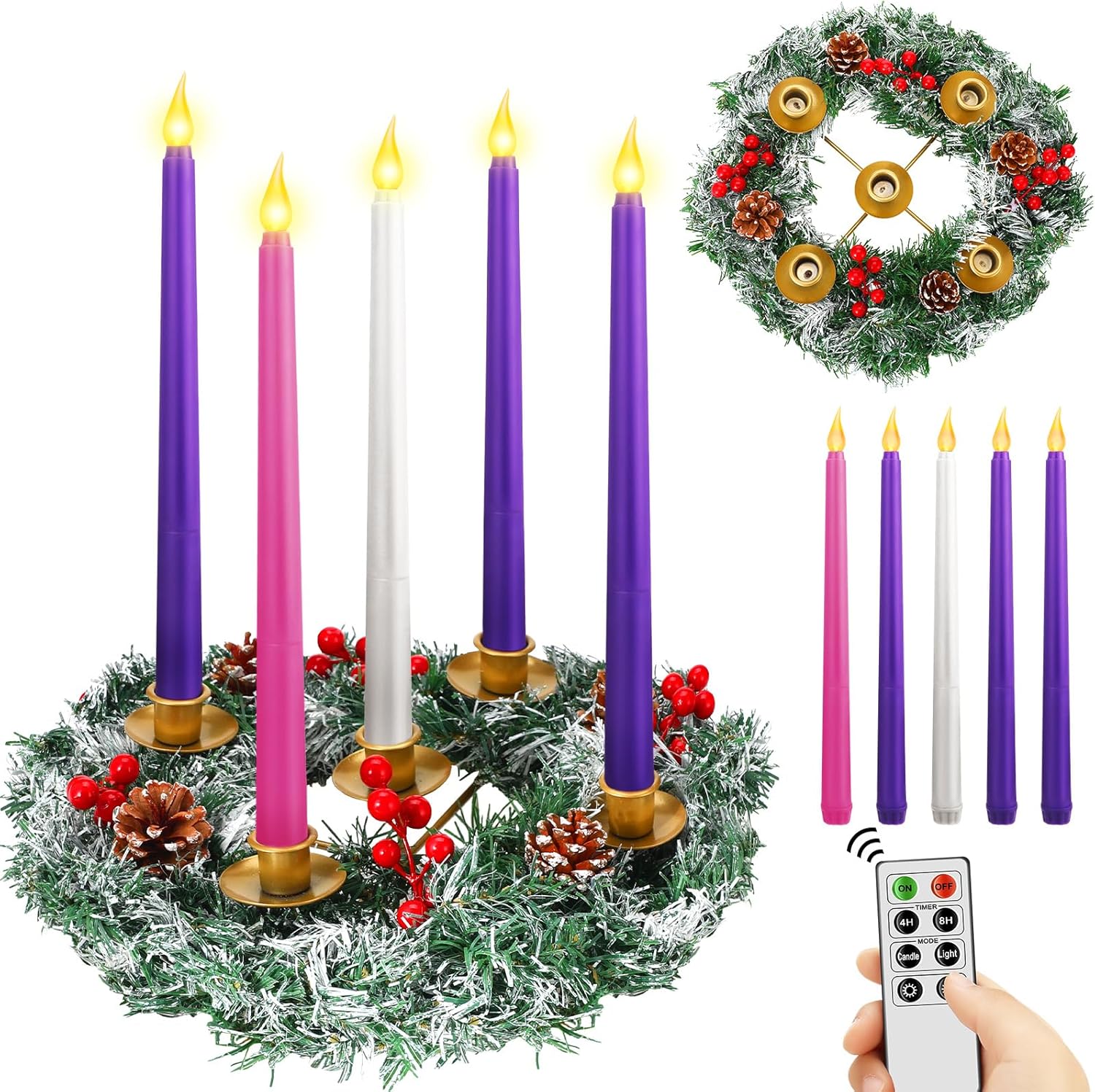 Tioncy 12 Inch Christmas Advent Wreath with 5 Flameless Candles 1