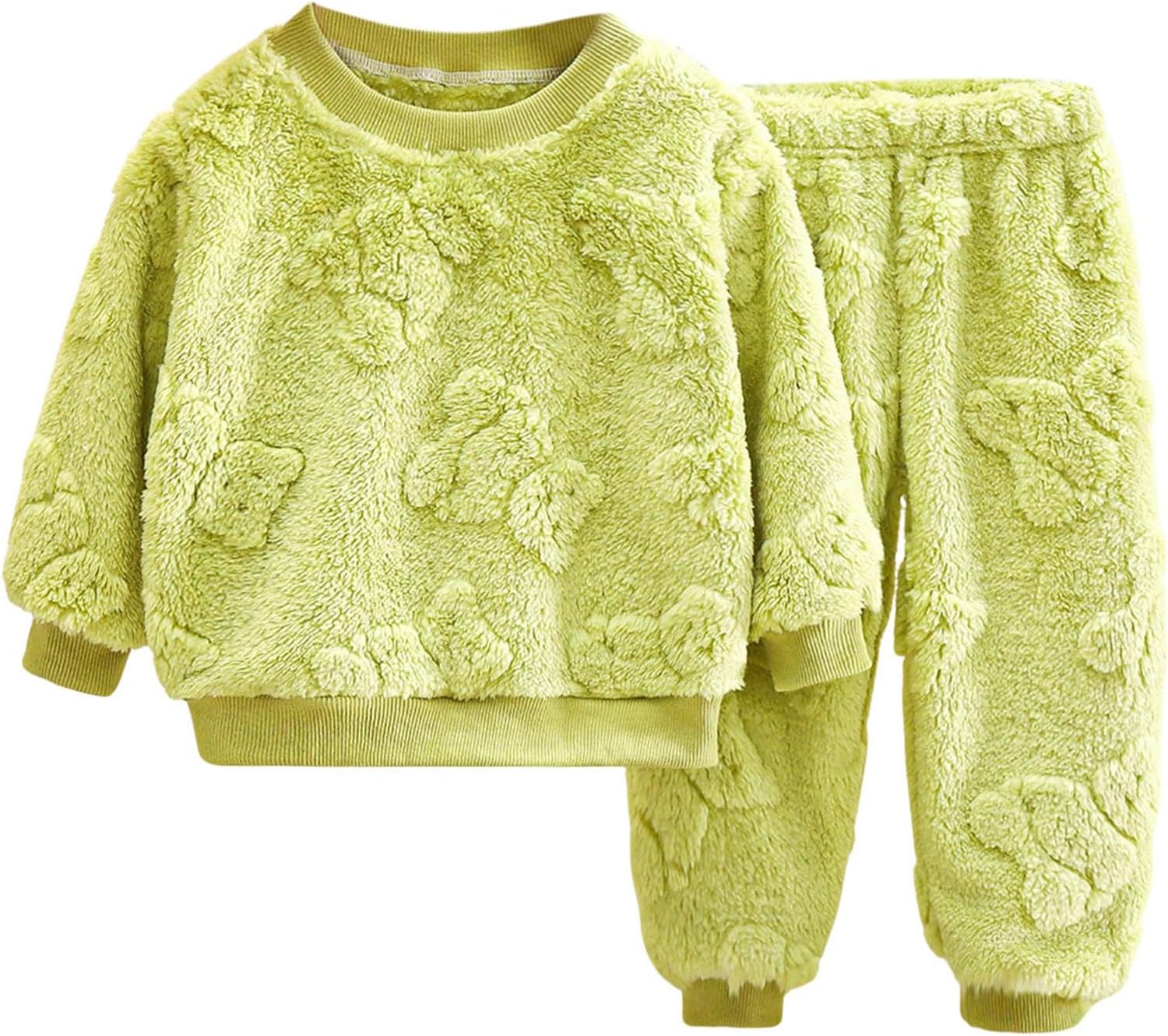 2-Piece Fleece Pajama Set for Kids Winter Warm Flannel Sleepwear