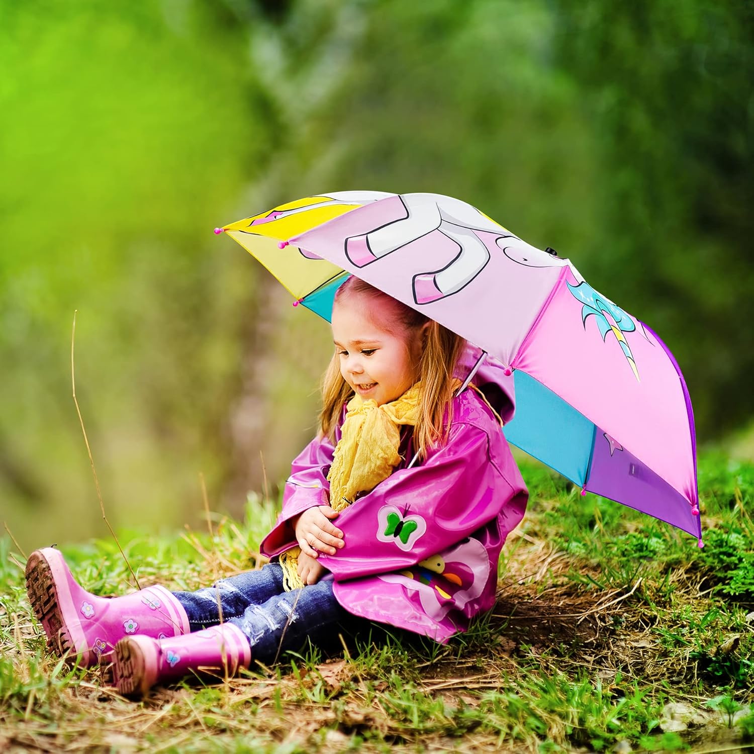 EAONE Kids Umbrella with J Handle and Whistle