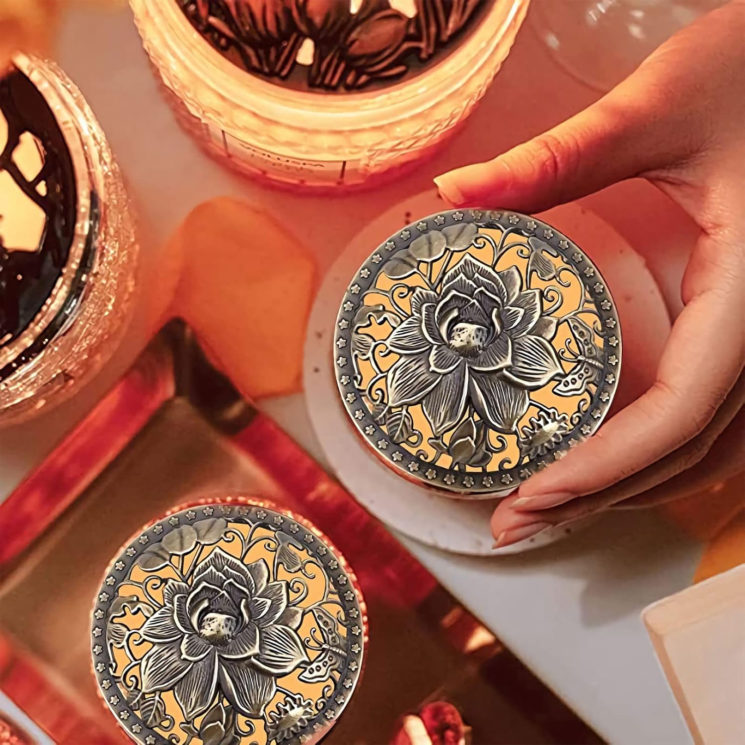 GORGECRAFT 2PCS Bronze Lotus Candle Covers for Jar Candles